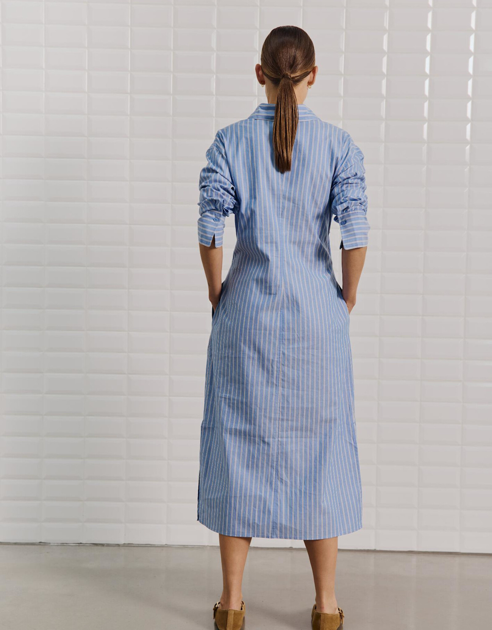 Withblack Jurk Striped 'Mesa' - Blue/Brown Pinstripe - Withblack