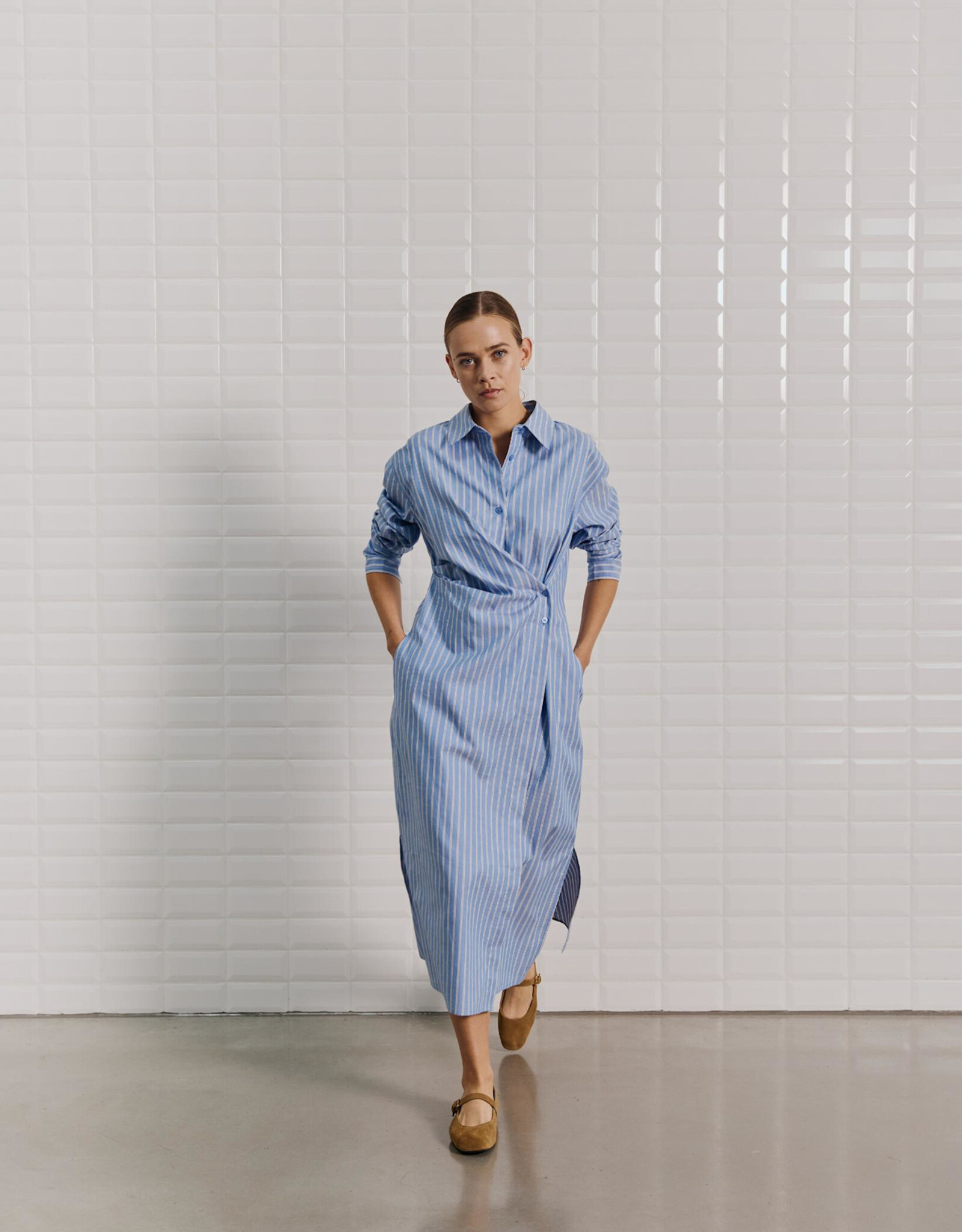 Withblack Jurk Striped 'Mesa' - Blue/Brown Pinstripe - Withblack