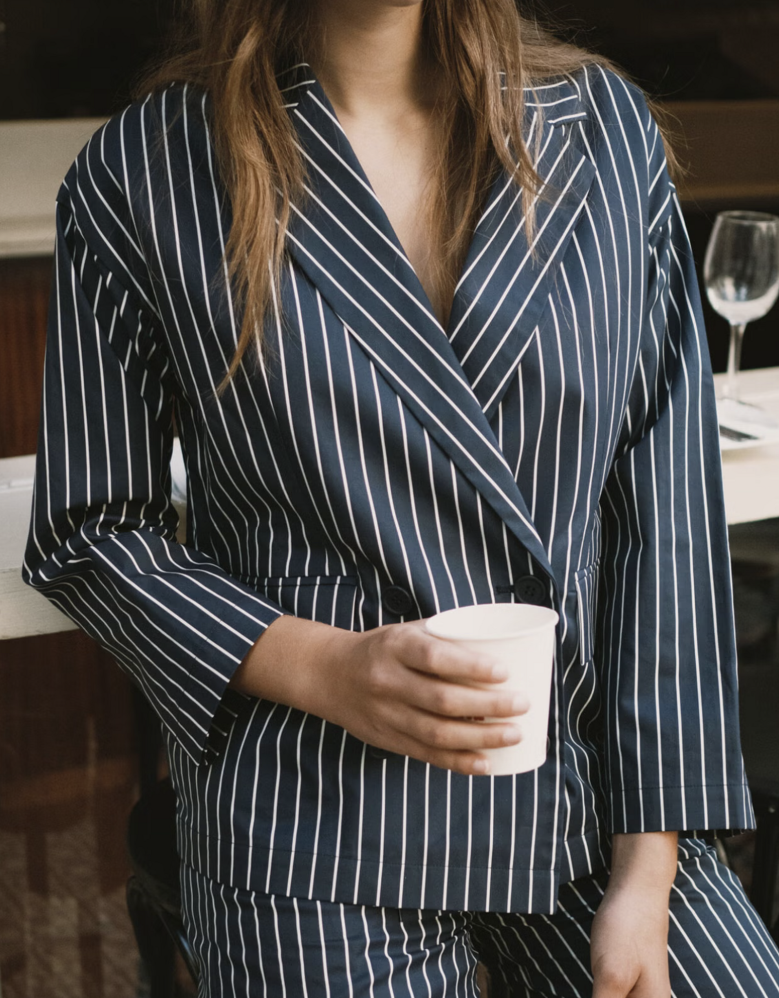 The Tiny Big Sister Blazer 'Striped Twill' - Navy - The Tiny Big Sister