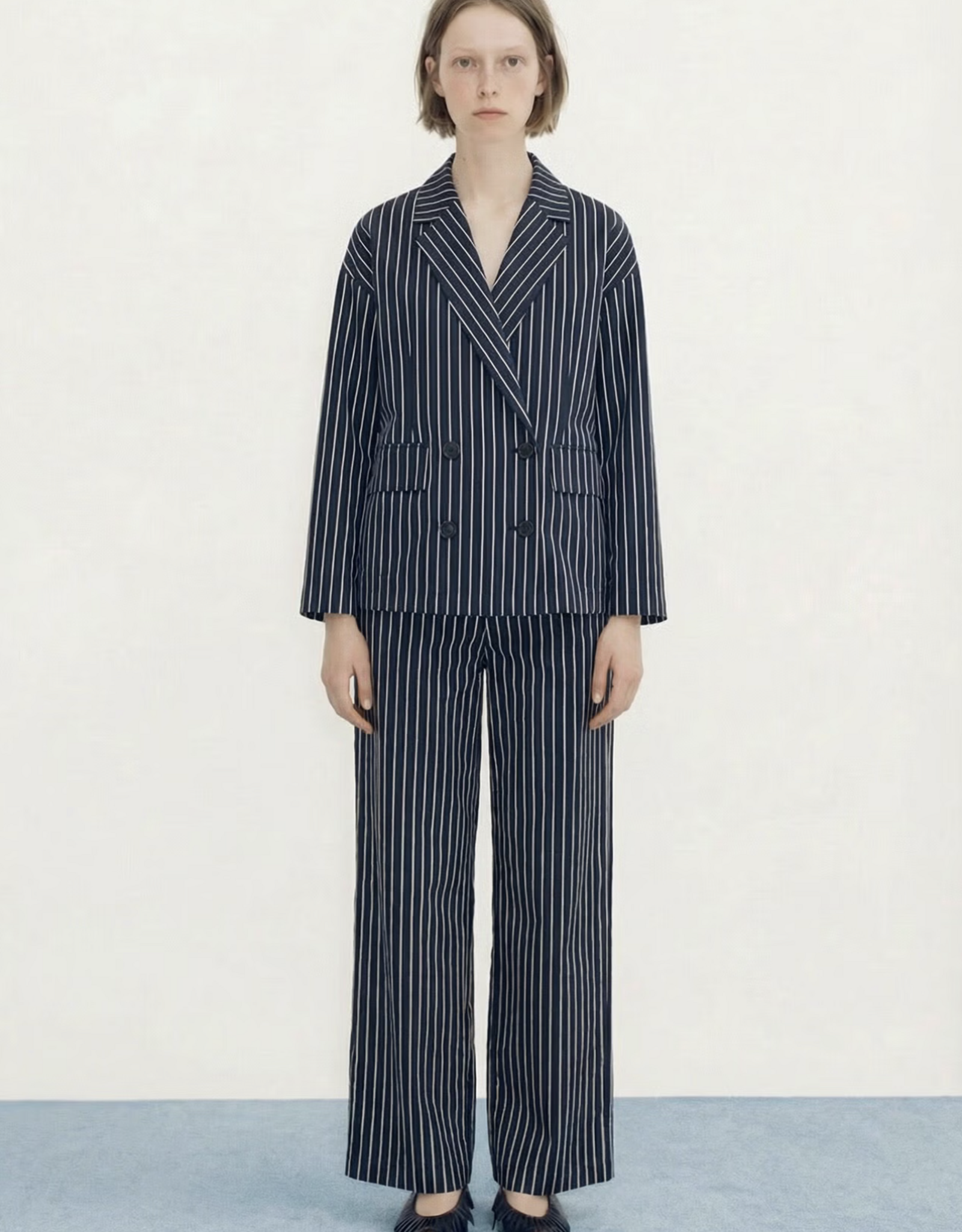 The Tiny Big Sister Broek 'Striped Twill' - Navy - The Tiny Big Sister