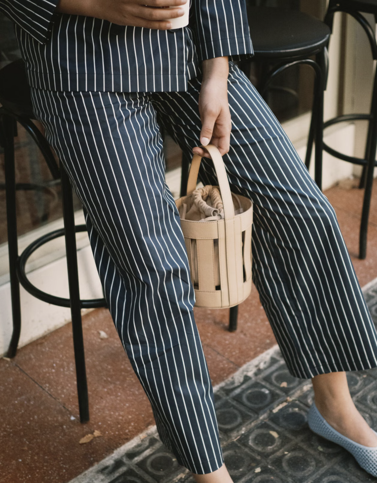 The Tiny Big Sister Broek 'Striped Twill' - Navy - The Tiny Big Sister