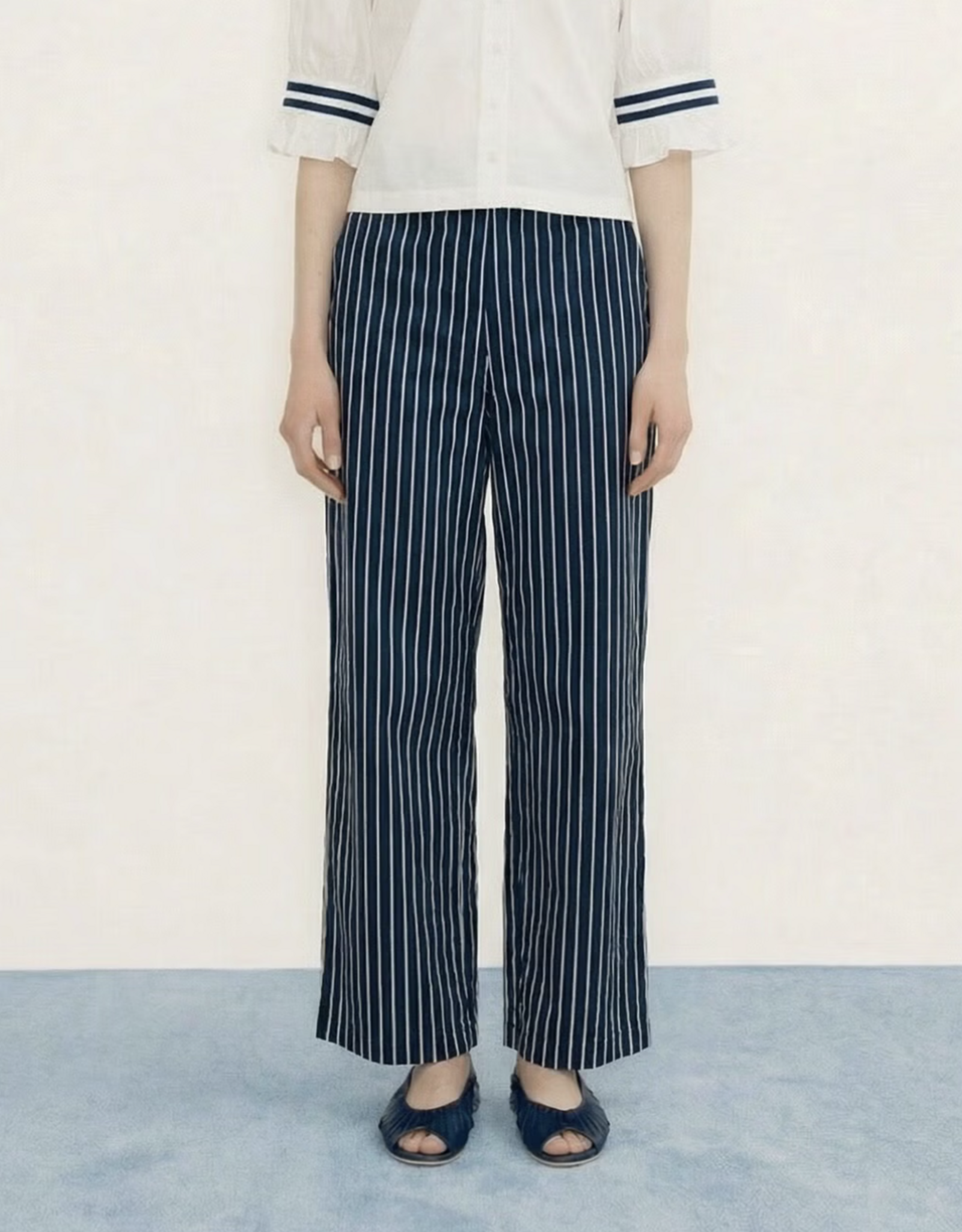 The Tiny Big Sister Broek 'Striped Twill' - Navy - The Tiny Big Sister