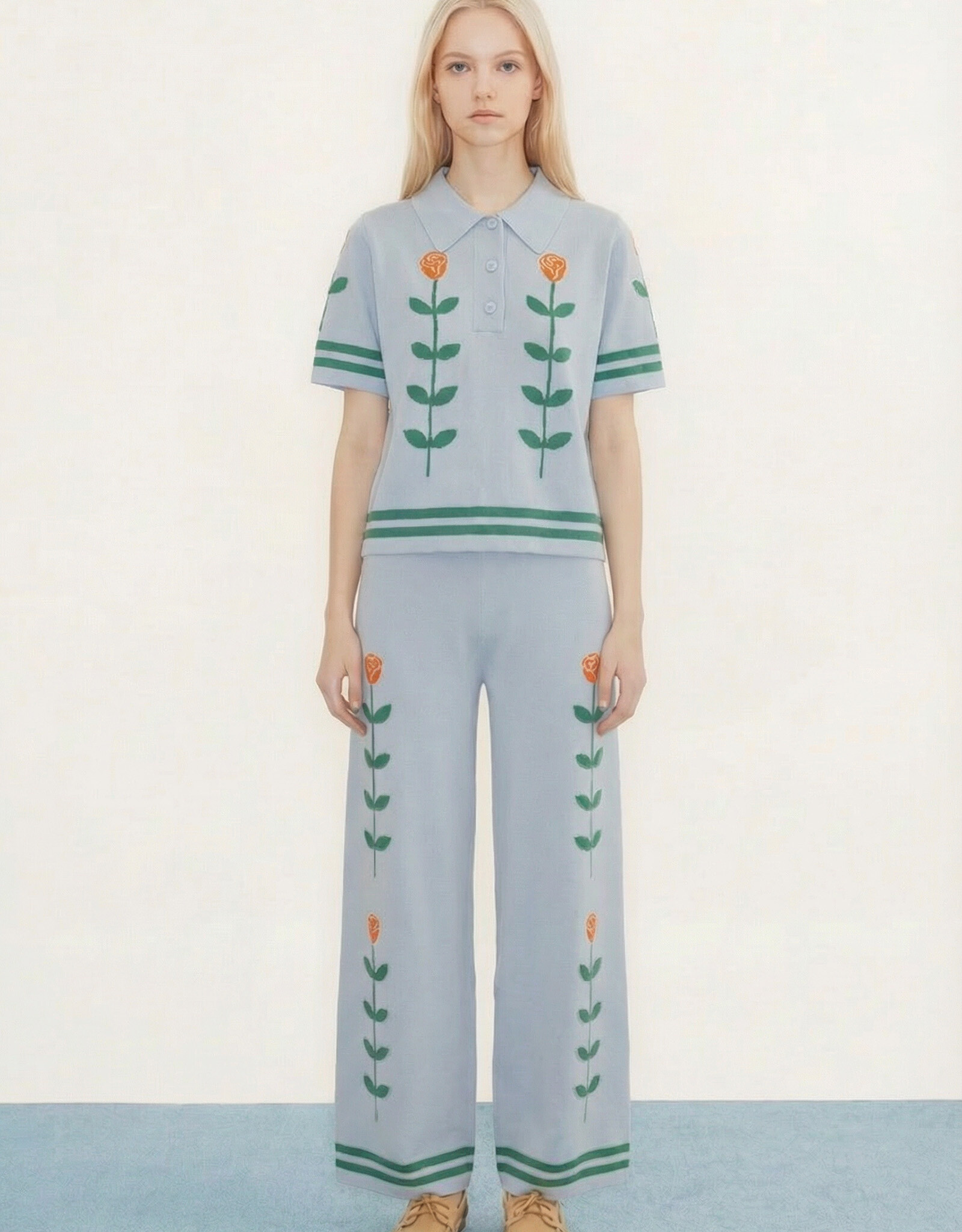 The Tiny Big Sister Polo Roses Jacquard 'Chloe' - Pretty Blue - The Tiny Big Sister