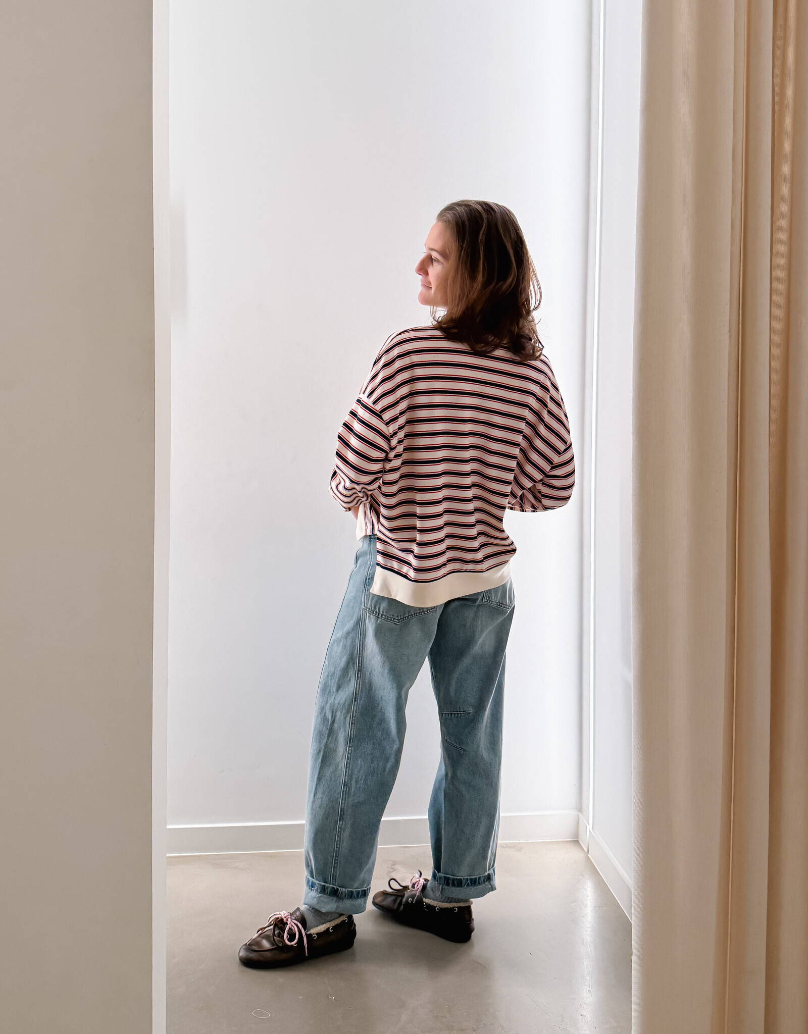 The Golden House Joh T-Shirt Stripe Long Sleeve  'Alexine' - Navy  - One Size