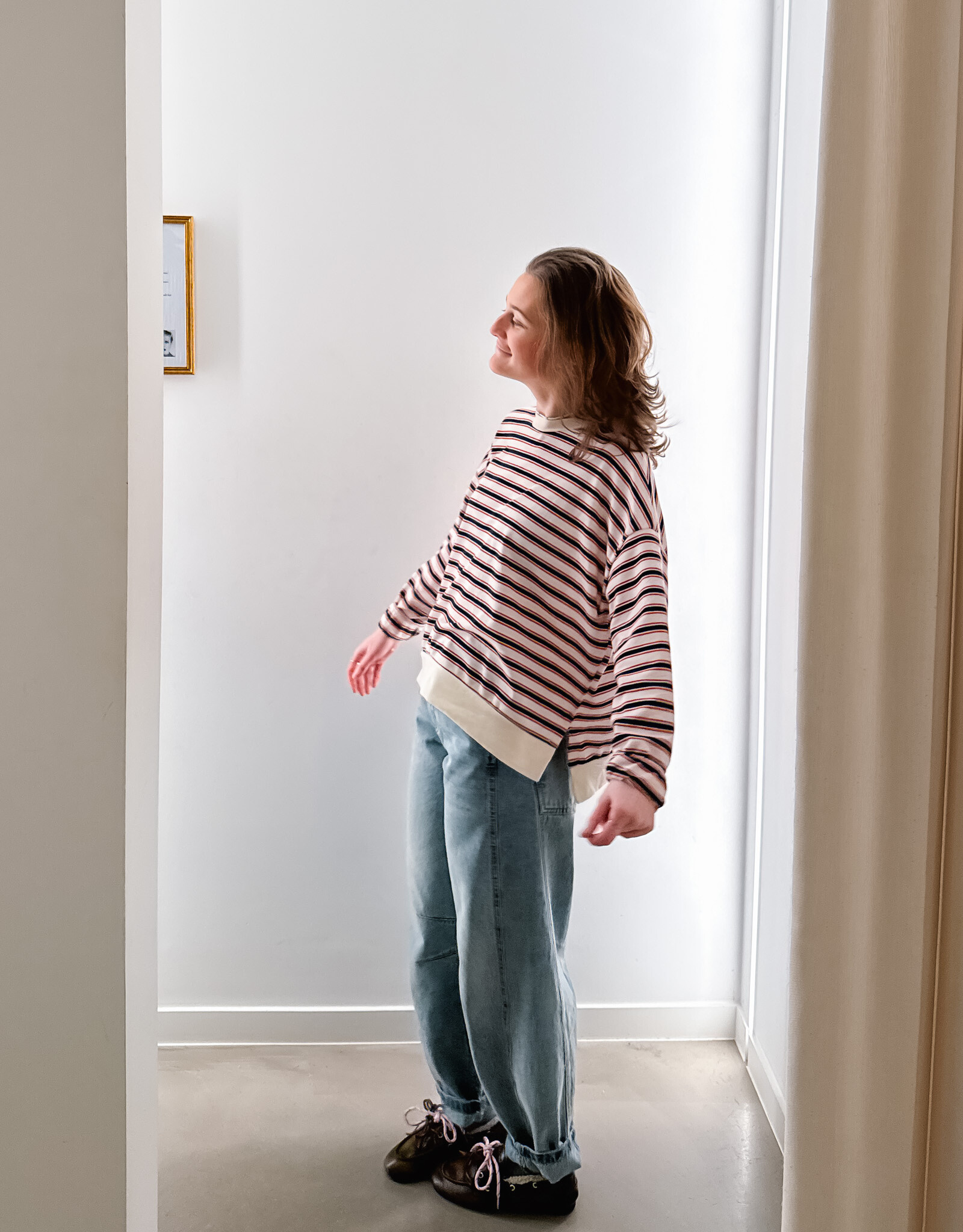 The Golden House Joh T-Shirt Stripe Long Sleeve  'Alexine' - Navy  - One Size