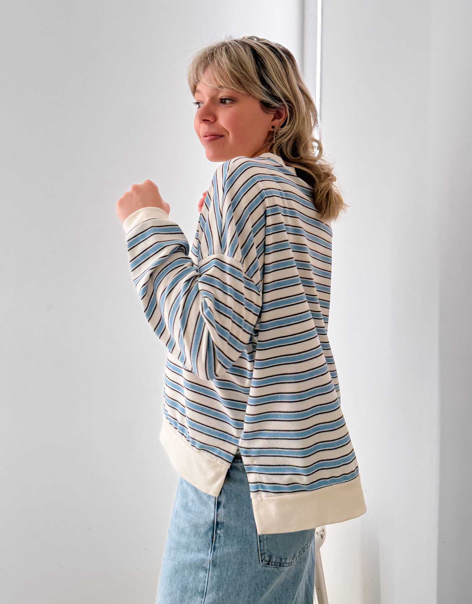The Golden House Joh T-Shirt Stripe Long Sleeve  'Alexine' - Light Blue  - One Size
