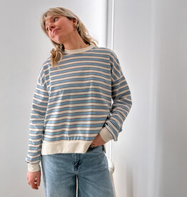 The Golden House Joh T-Shirt Stripe Long Sleeve  'Alexine' - Light Blue  - One Size
