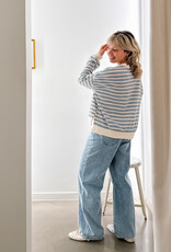 The Golden House Joh T-Shirt Stripe Long Sleeve  'Alexine' - Light Blue  - One Size