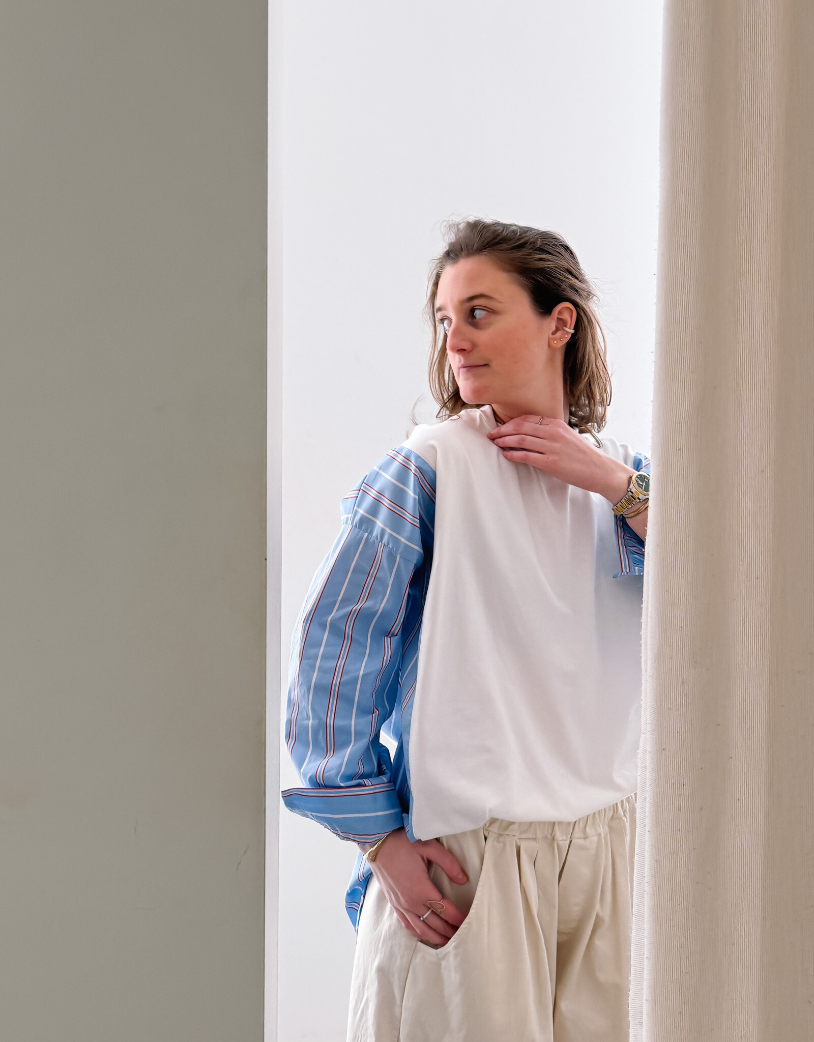 The Golden House Joh T-Shirt/Blouse 'Fien' - White/Blue  - One Size