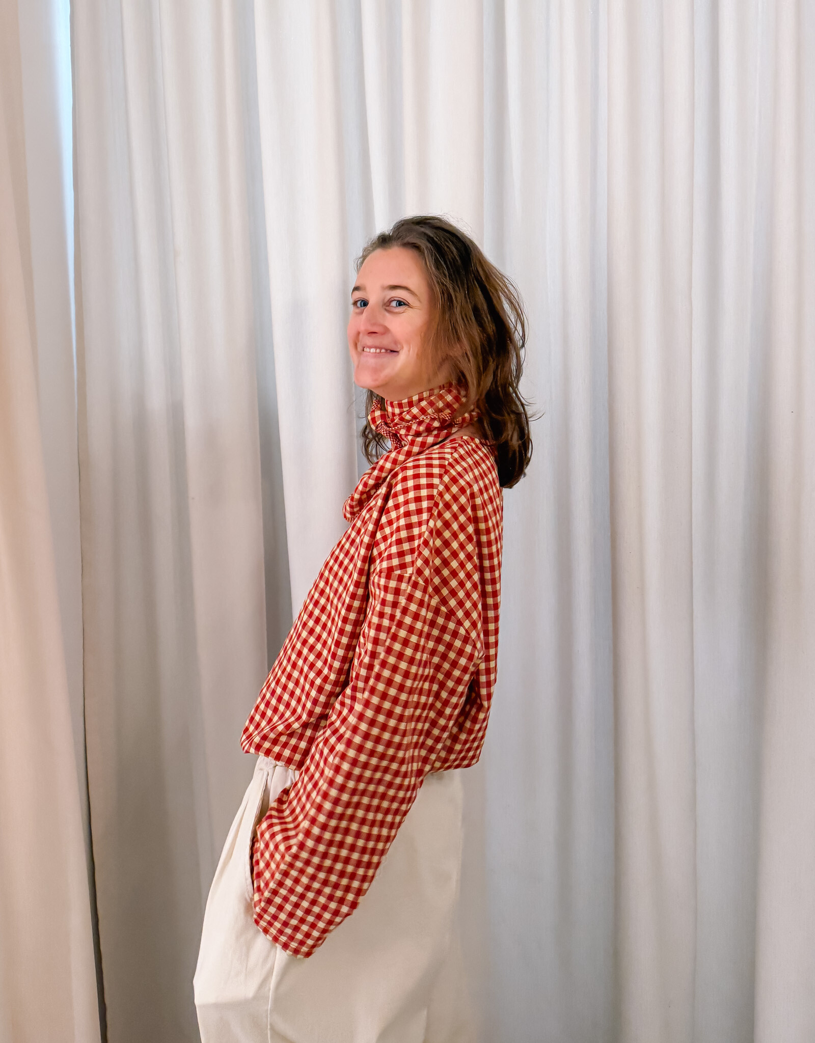 The Golden House Joh Blouse Check 'Alison' - Burgundy  - One Size