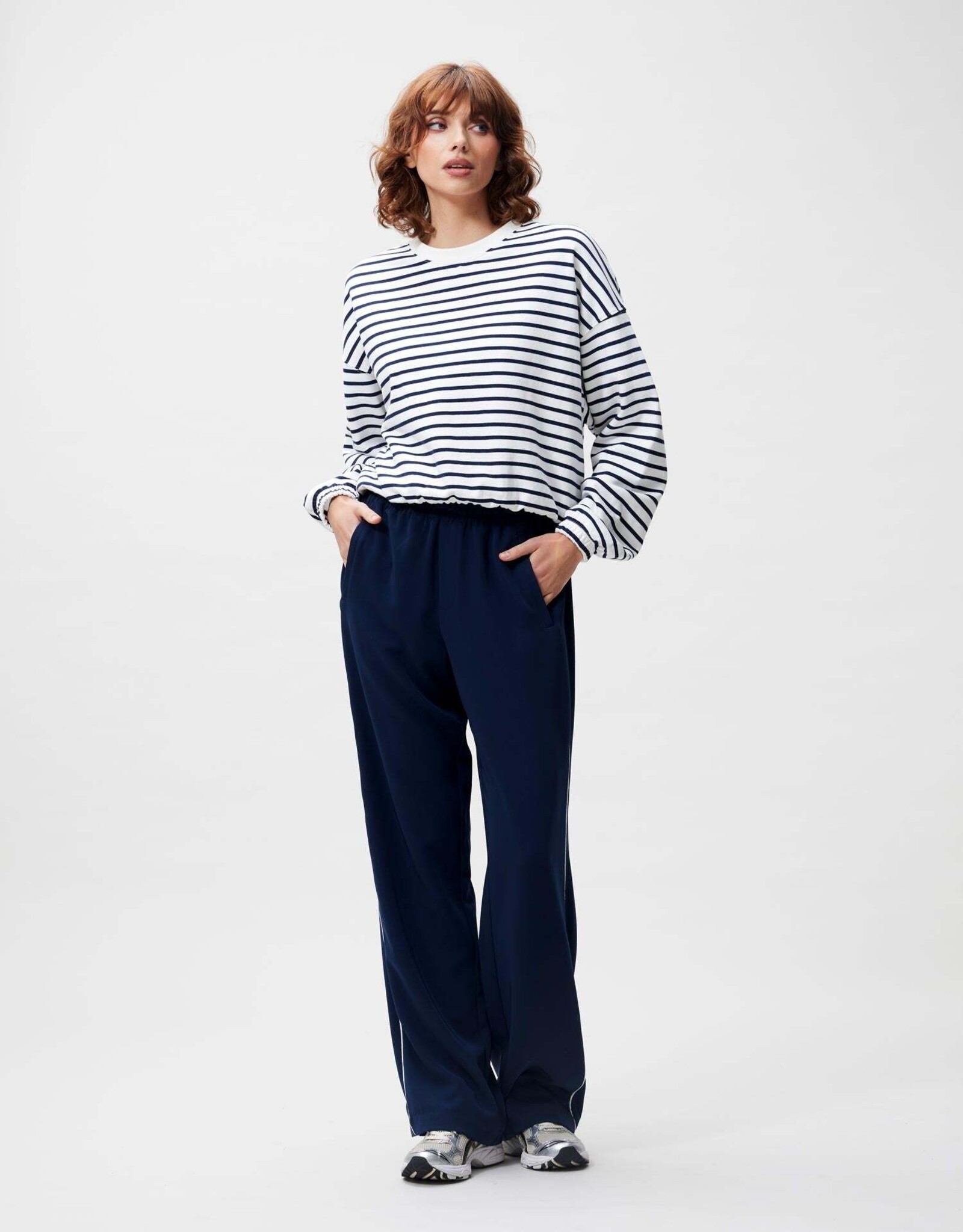 Catwalk Junkie Sweater Striped 'Elastic Hems' - Navy Blazer - Catwalk Junkie