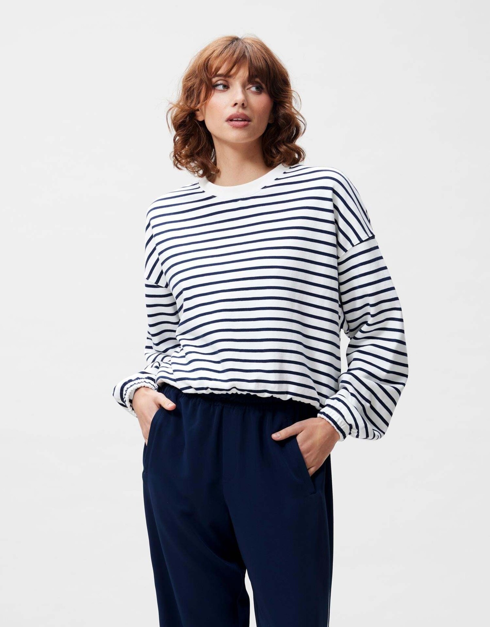 Catwalk Junkie Sweater Striped 'Elastic Hems' - Navy Blazer - Catwalk Junkie