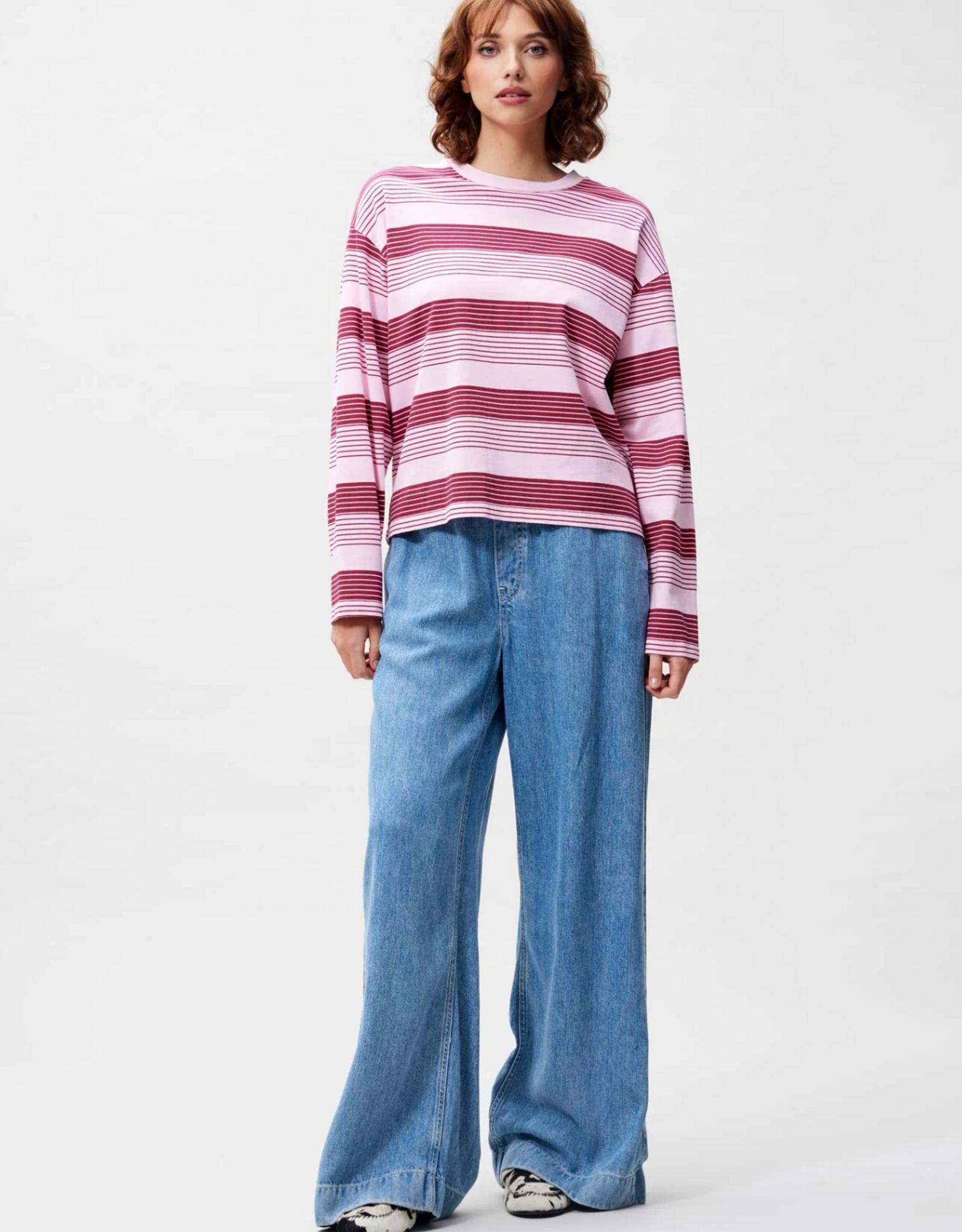 Catwalk Junkie T-Shirt Long Sleeve 'Striped' - Rhubarb - Catwalk Junkie