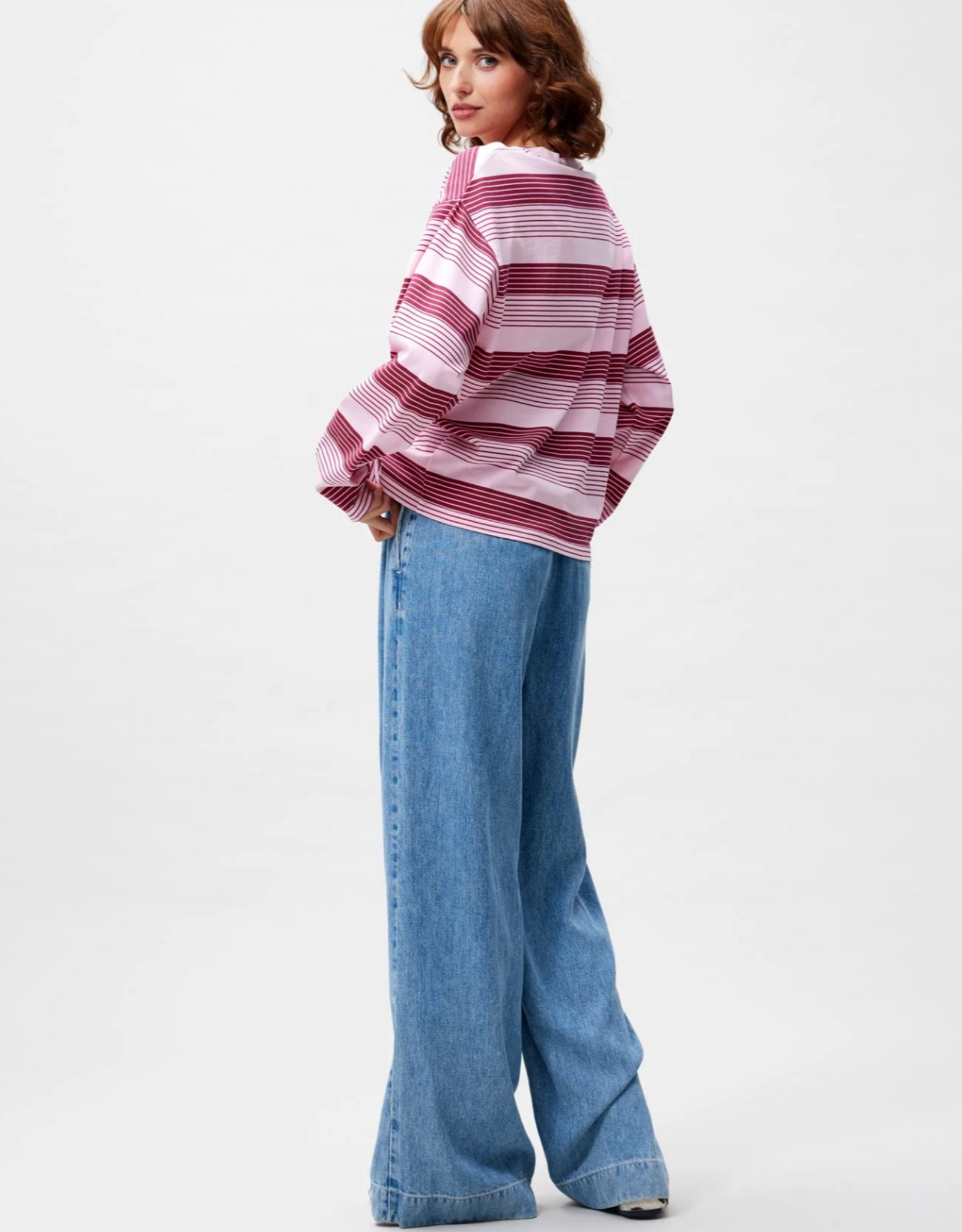 Catwalk Junkie T-Shirt Long Sleeve 'Striped' - Rhubarb - Catwalk Junkie