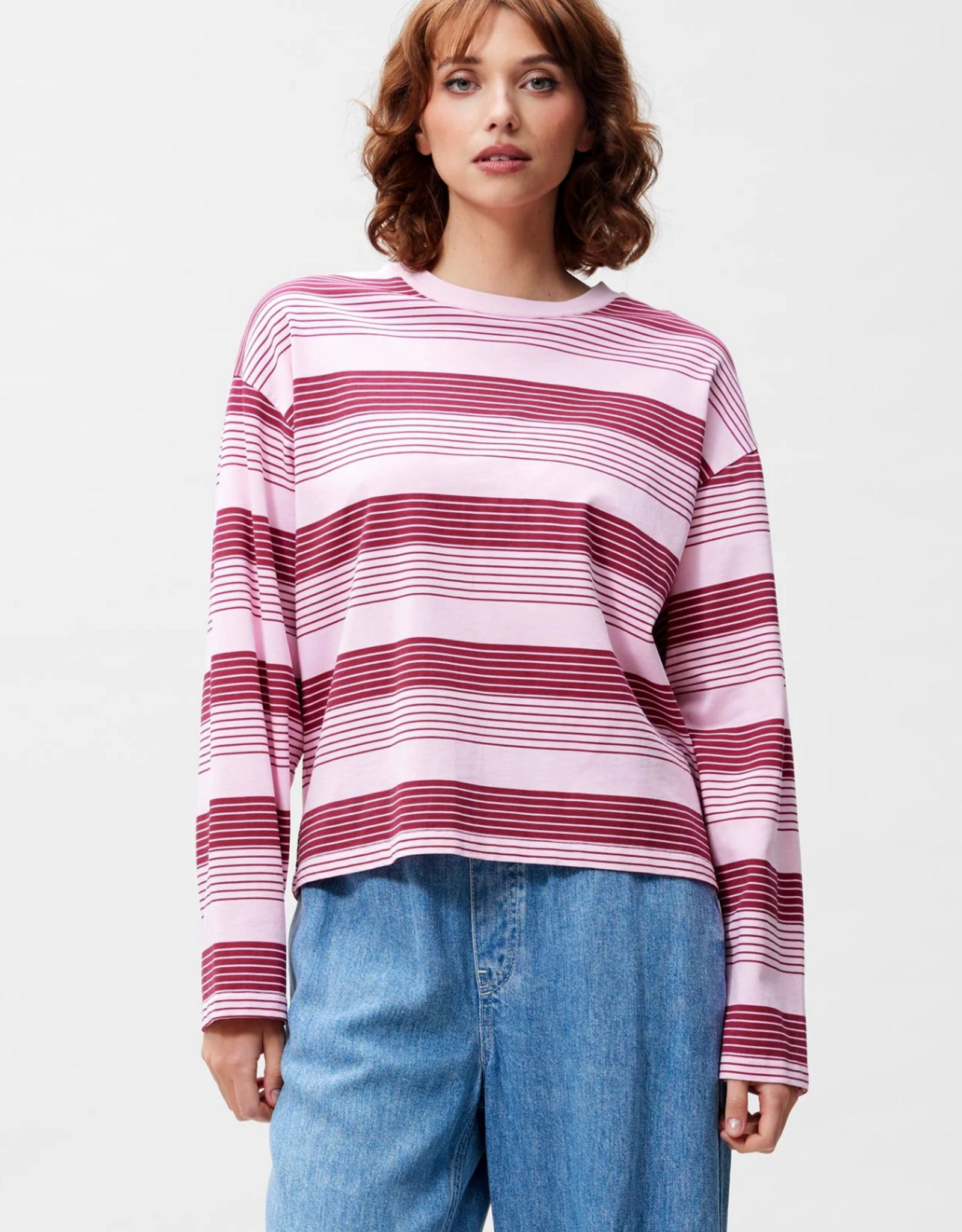 Catwalk Junkie T-Shirt Long Sleeve 'Striped' - Rhubarb - Catwalk Junkie