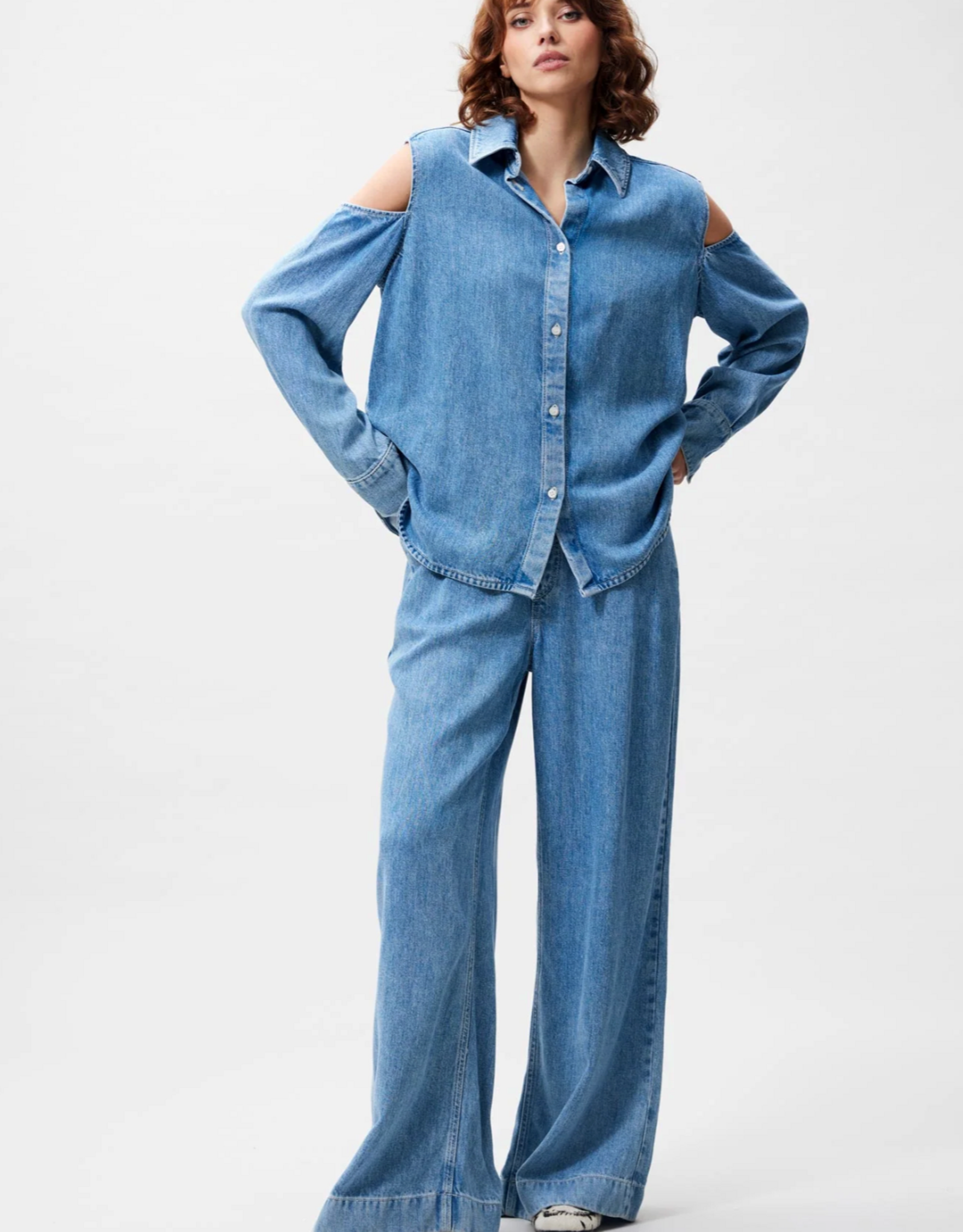 Catwalk Junkie Blouse Denim 'Open Shoulder' - Blue - Catwalk Junkie