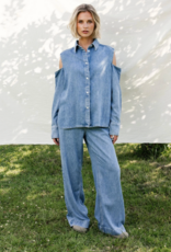 Catwalk Junkie Blouse Denim 'Open Shoulder' - Blue - Catwalk Junkie