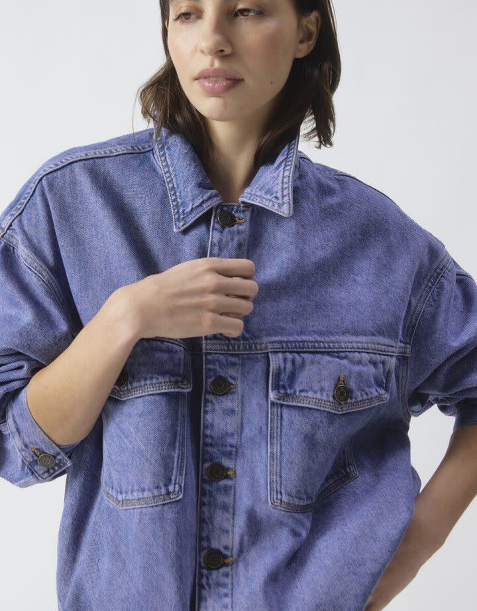 American Vintage Jeansvest 'Joybird' - Pink Blue - Joy16M -  American Vintage