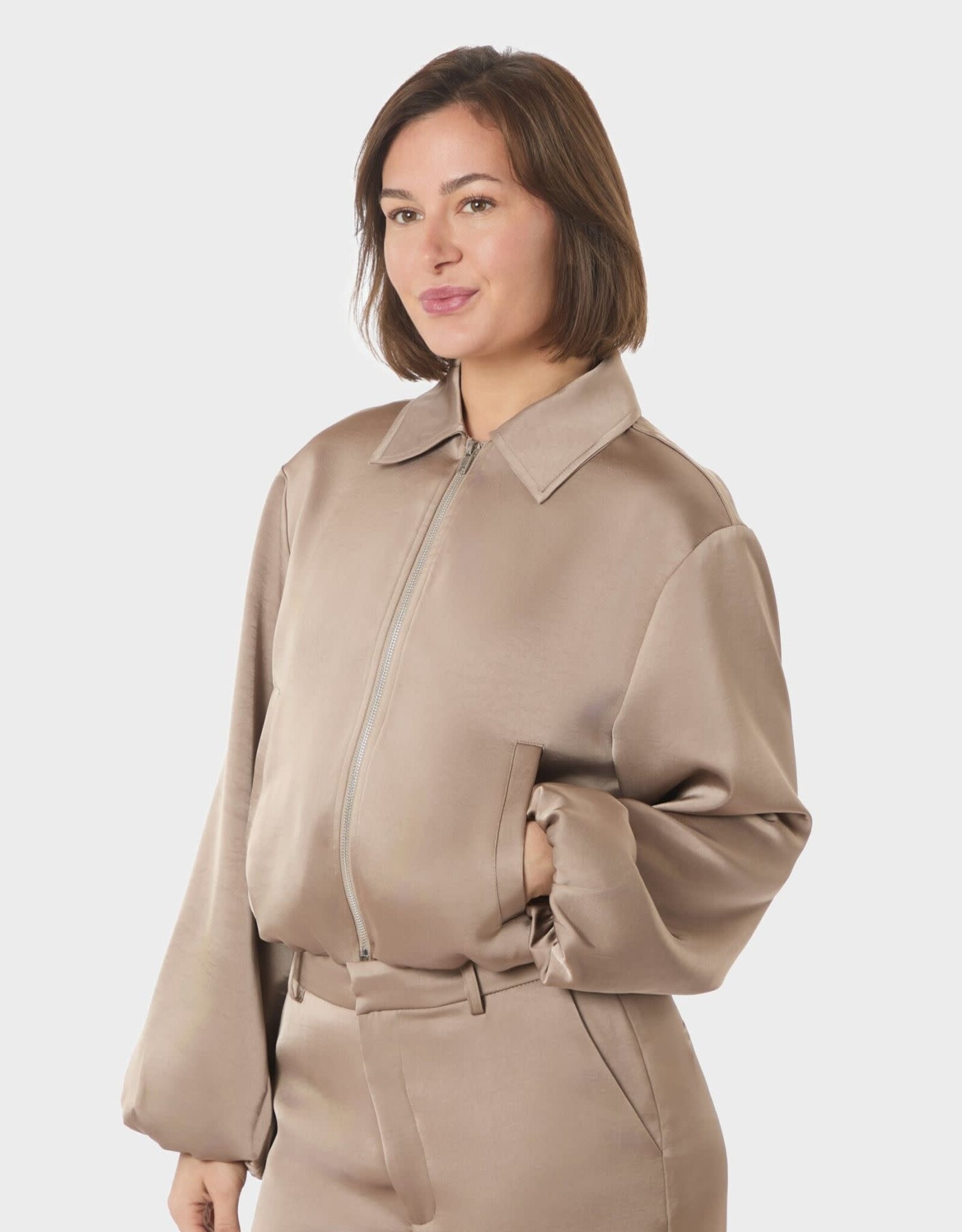 Jacket Heavy Sateen 'Denielle' - Dark Taupe - Neo Noir