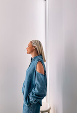 Catwalk Junkie Blouse Denim 'Open Shoulder' - Blue - Catwalk Junkie