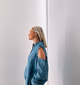 Catwalk Junkie Blouse Denim 'Open Shoulder' - Blue - Catwalk Junkie