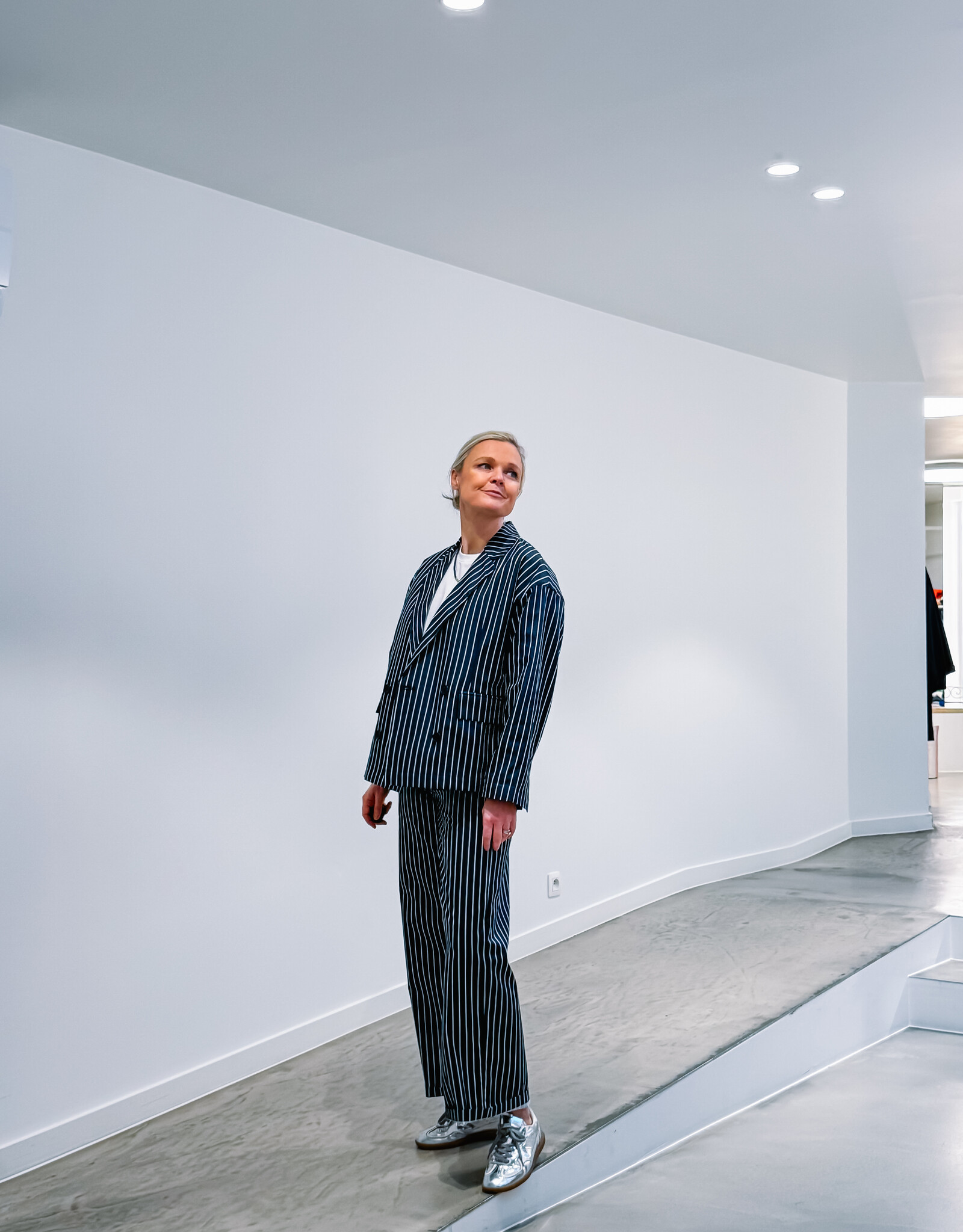 The Tiny Big Sister Broek 'Striped Twill' - Navy - The Tiny Big Sister