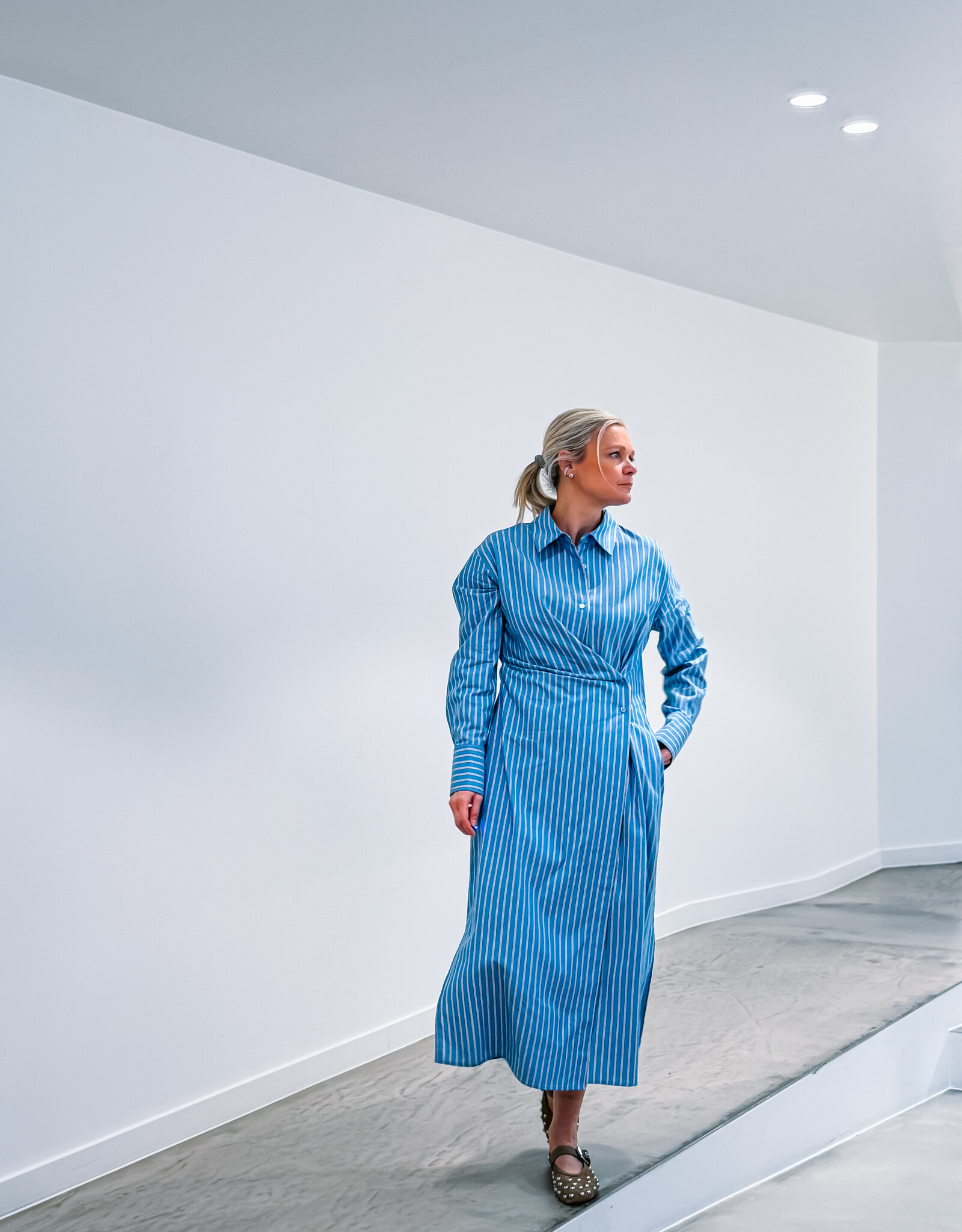 Withblack Jurk Striped 'Mesa' - Blue/Brown Pinstripe - Withblack