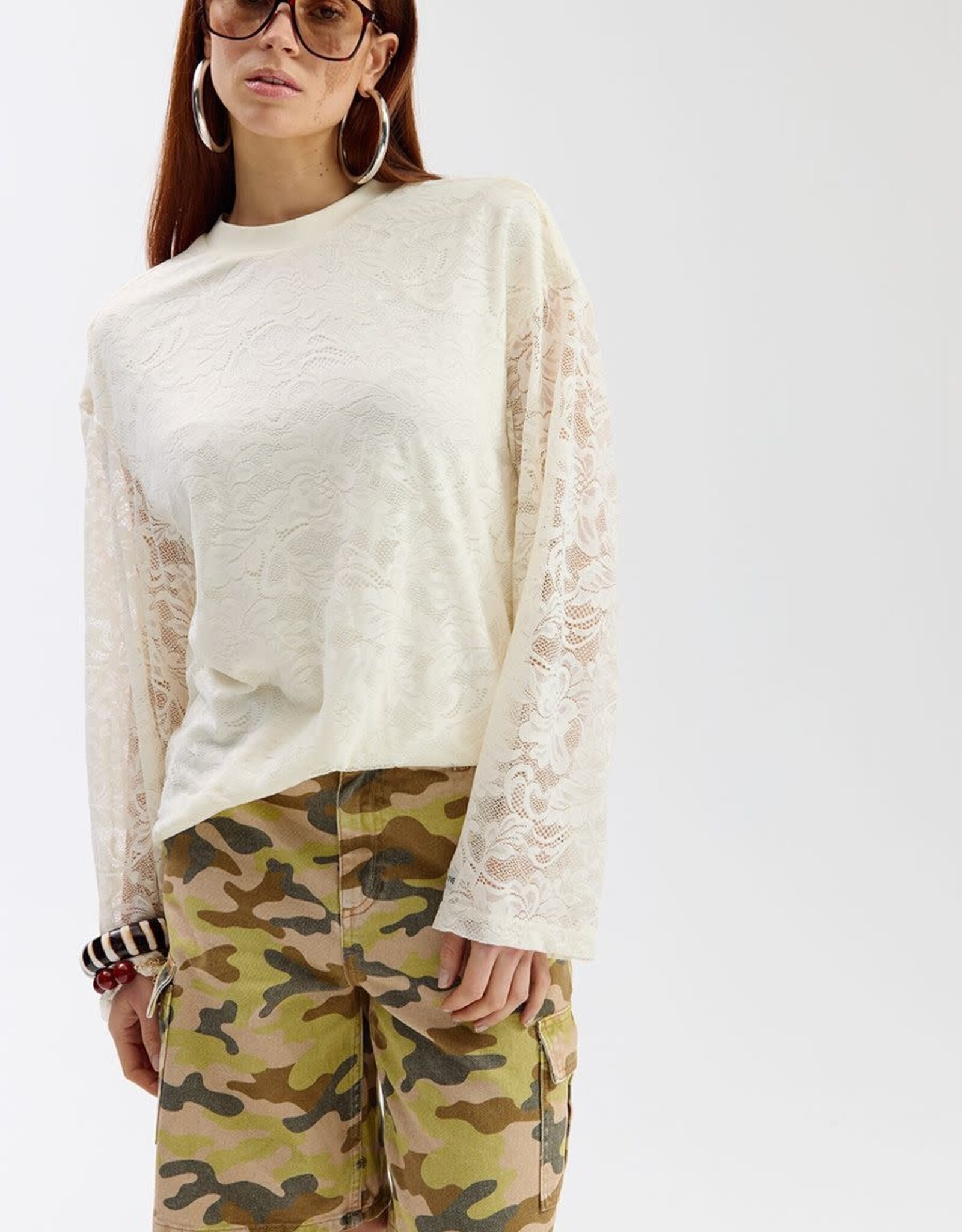 Harper&Yve T-Shirt Lace Sleeve 'Elana' - Ecru - Harper&Yve