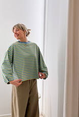 The Golden House Mom T-Shirt Long Sleeve 'Otie' - Lemon/Blue TU