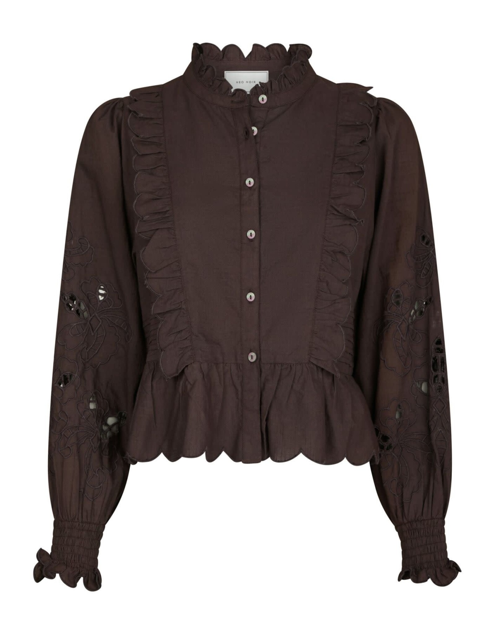 Blouse Embroidery 'Petrine' - Dark Brown - Neo Noir