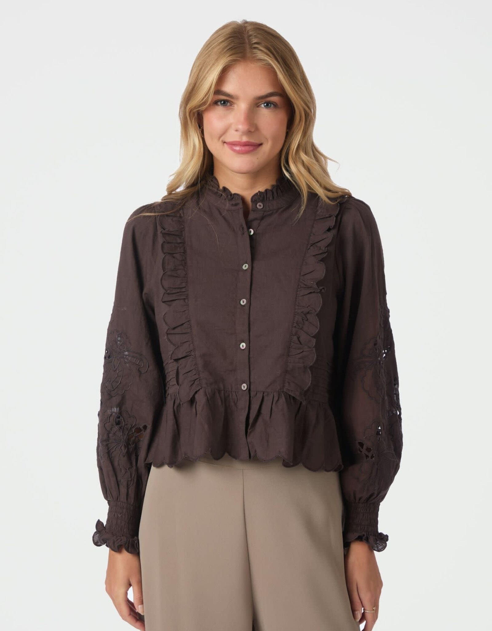 Blouse Embroidery 'Petrine' - Dark Brown - Neo Noir