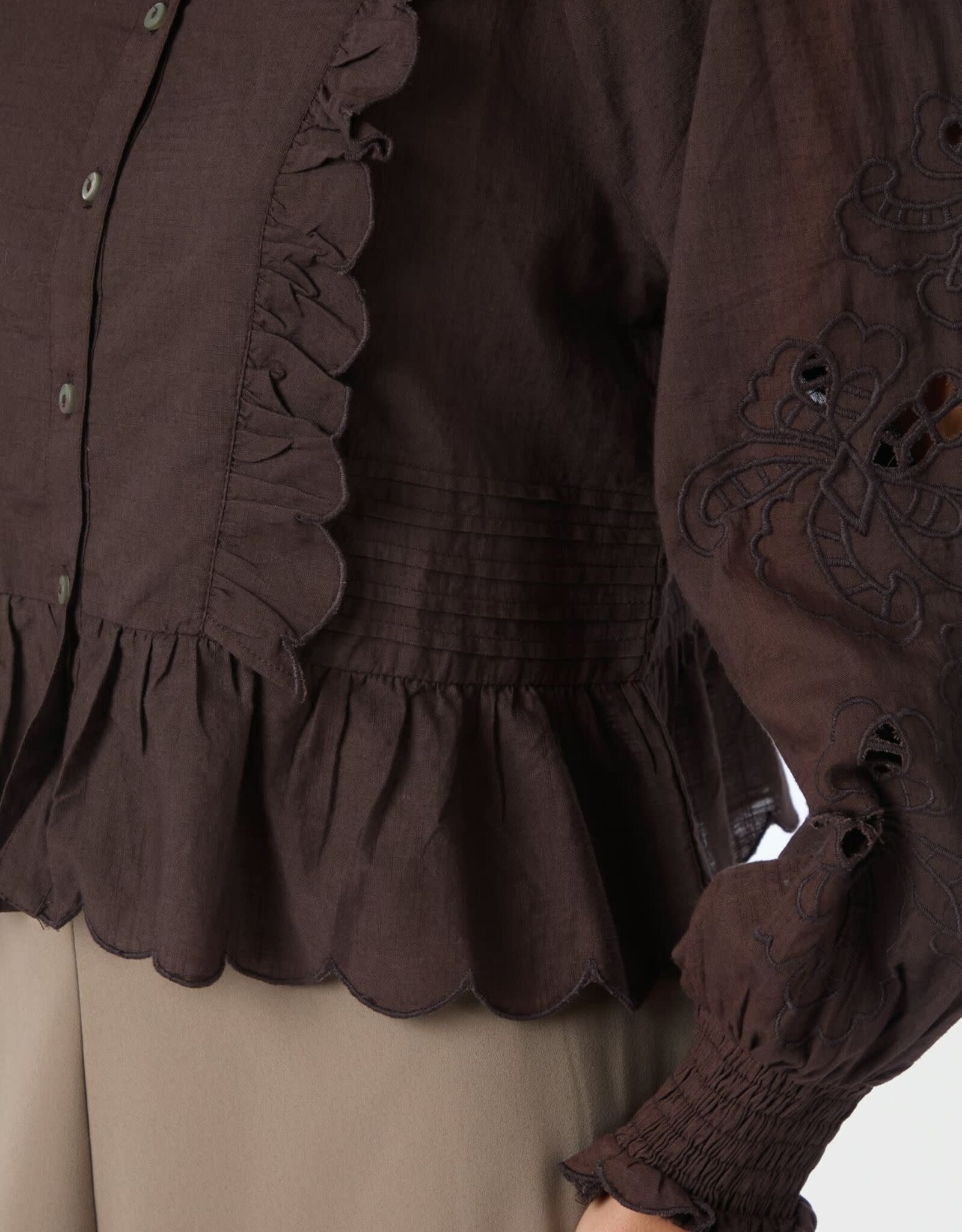 Blouse Embroidery 'Petrine' - Dark Brown - Neo Noir