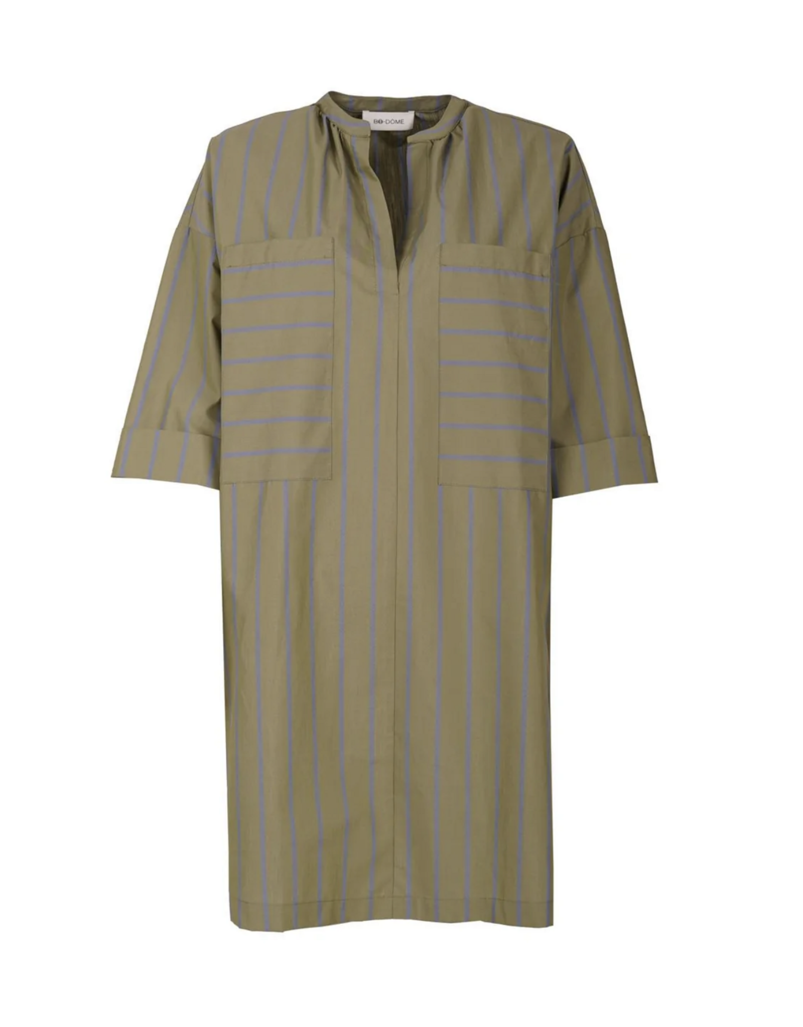 Bô-Dôme Jurk 'Parisie' - Khaki Stripe  - Bô-Dôme