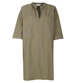 Bô-Dôme Jurk 'Parisie' - Khaki Stripe  - Bô-Dôme