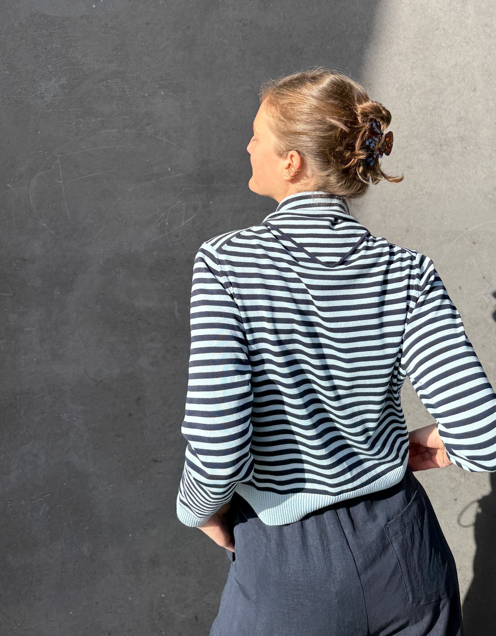 The Tiny Big Sister Cardigan Scarf Neck 'Lara' - Pretty Blue/Navy - The Tiny Big Sister