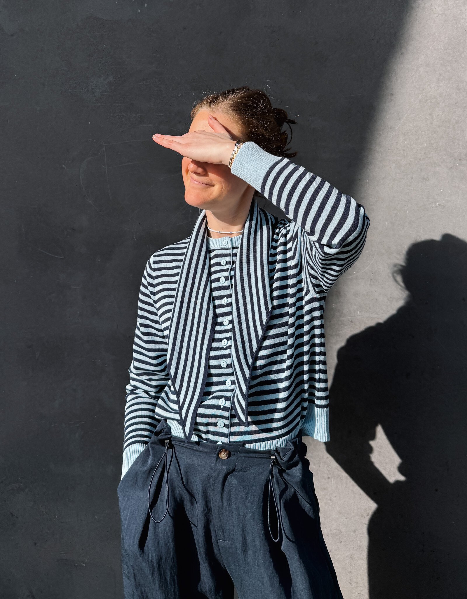 The Tiny Big Sister Cardigan Scarf Neck 'Lara' - Pretty Blue/Navy - The Tiny Big Sister