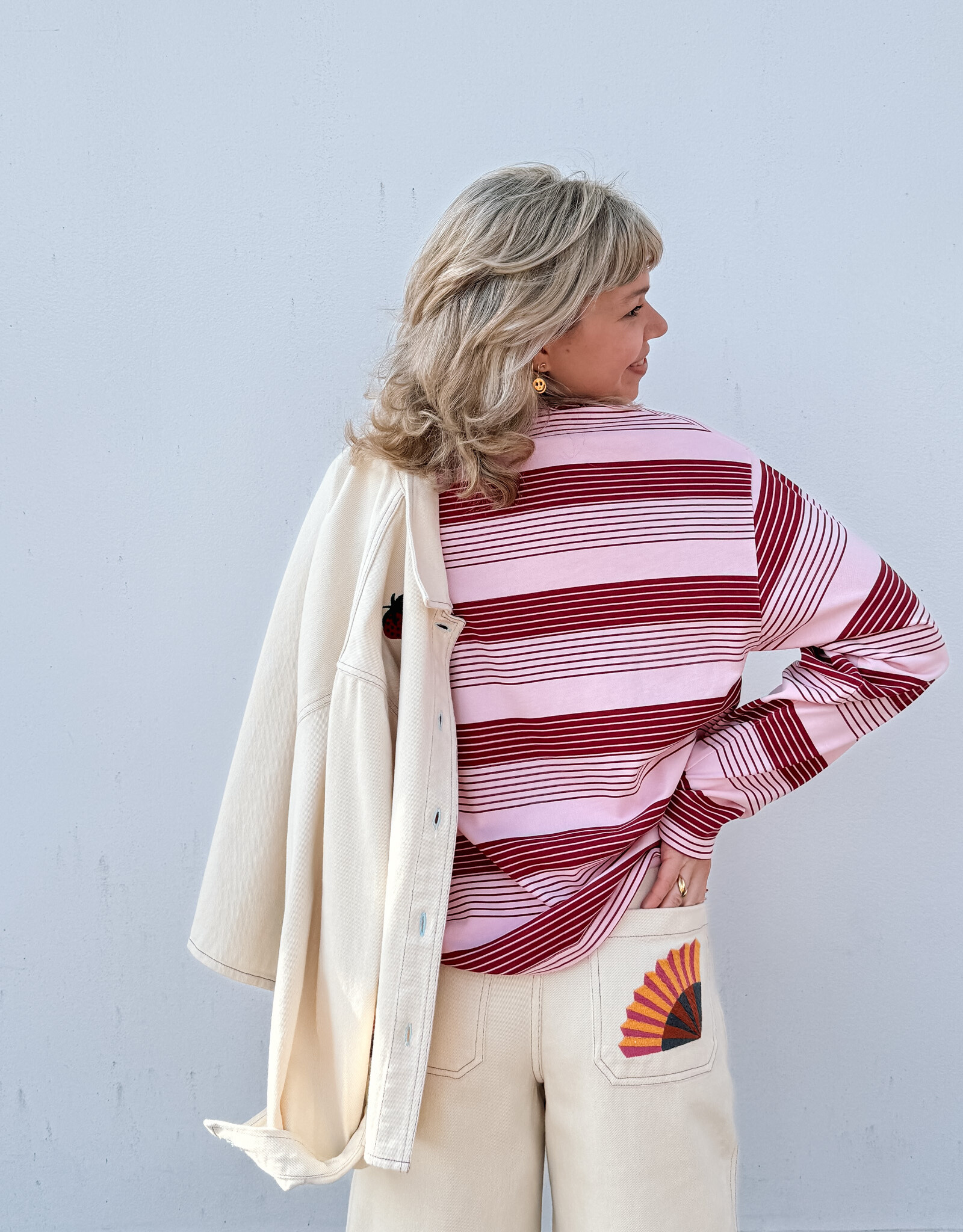 Catwalk Junkie T-Shirt Long Sleeve 'Striped' - Rhubarb - Catwalk Junkie