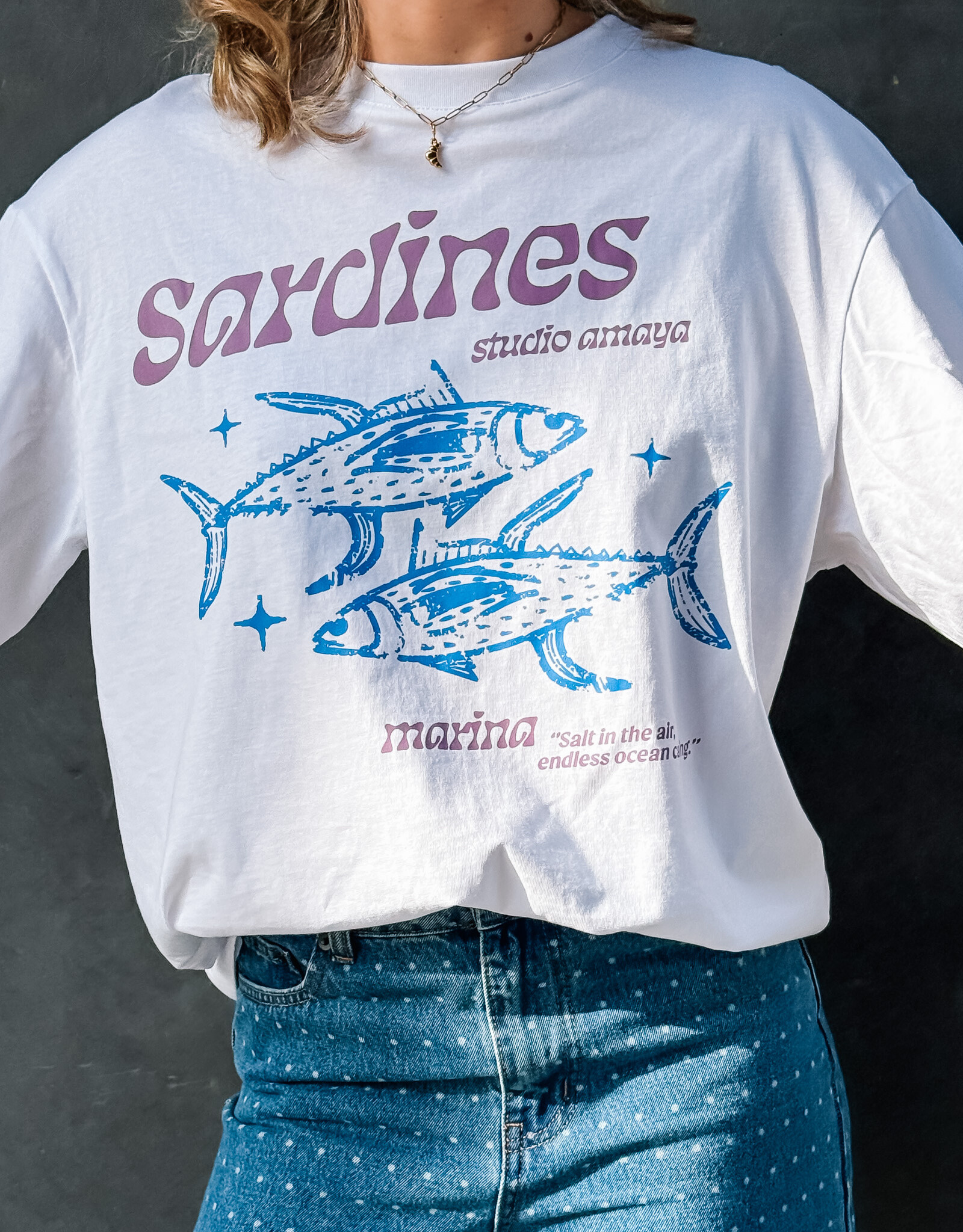 Studio Amaya T-Shirt Long Sleeve 'Sardines' - White  - Studio Amaya