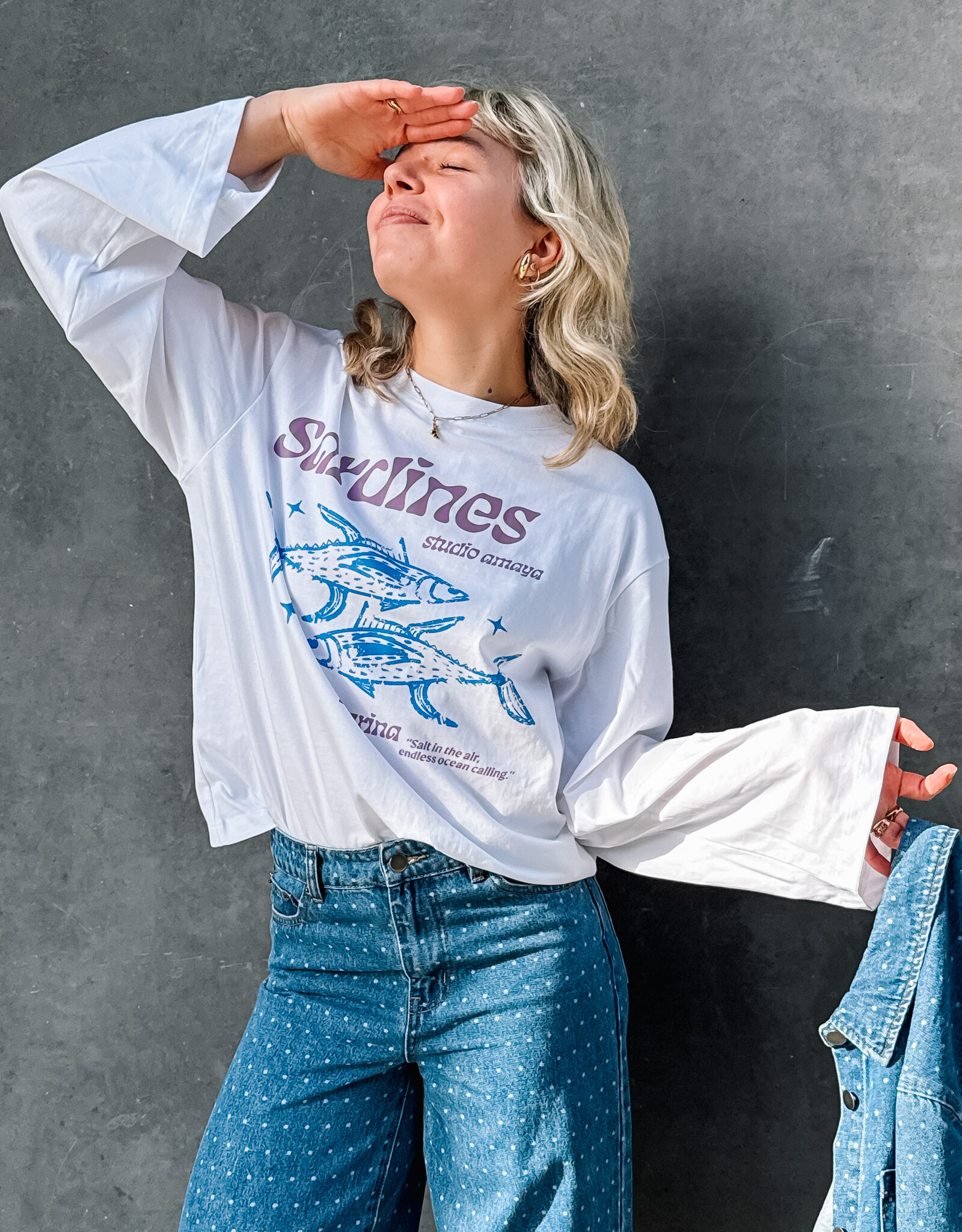 Studio Amaya T-Shirt Long Sleeve 'Sardines' - White  - Studio Amaya