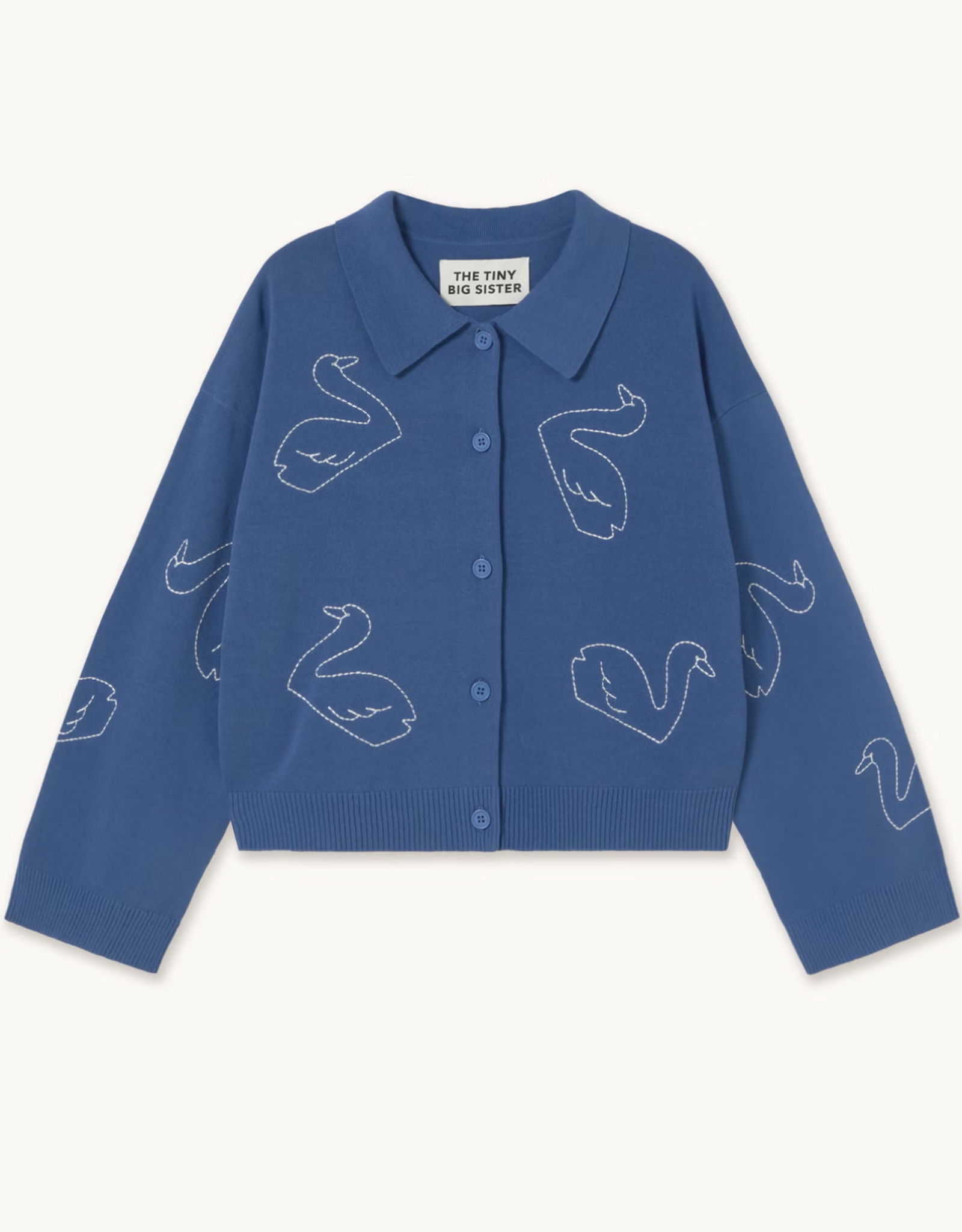 The Tiny Big Sister Cardigan Embroidered 'Swans' - Dark Blue -  The Tiny Big Sister
