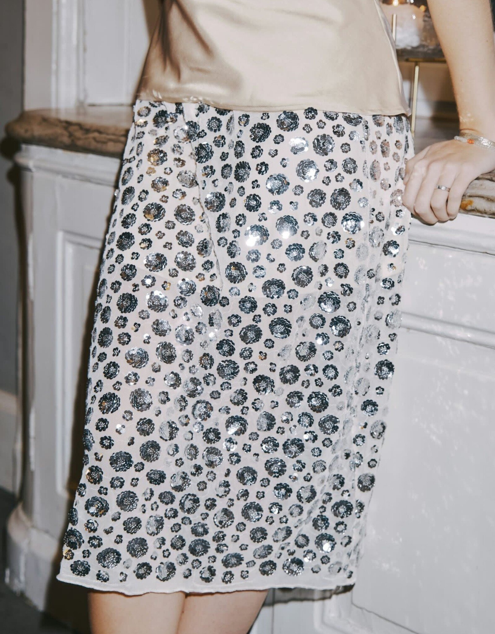 Rok Flower Sequins 'Gilla' - Creme - Neo Noir