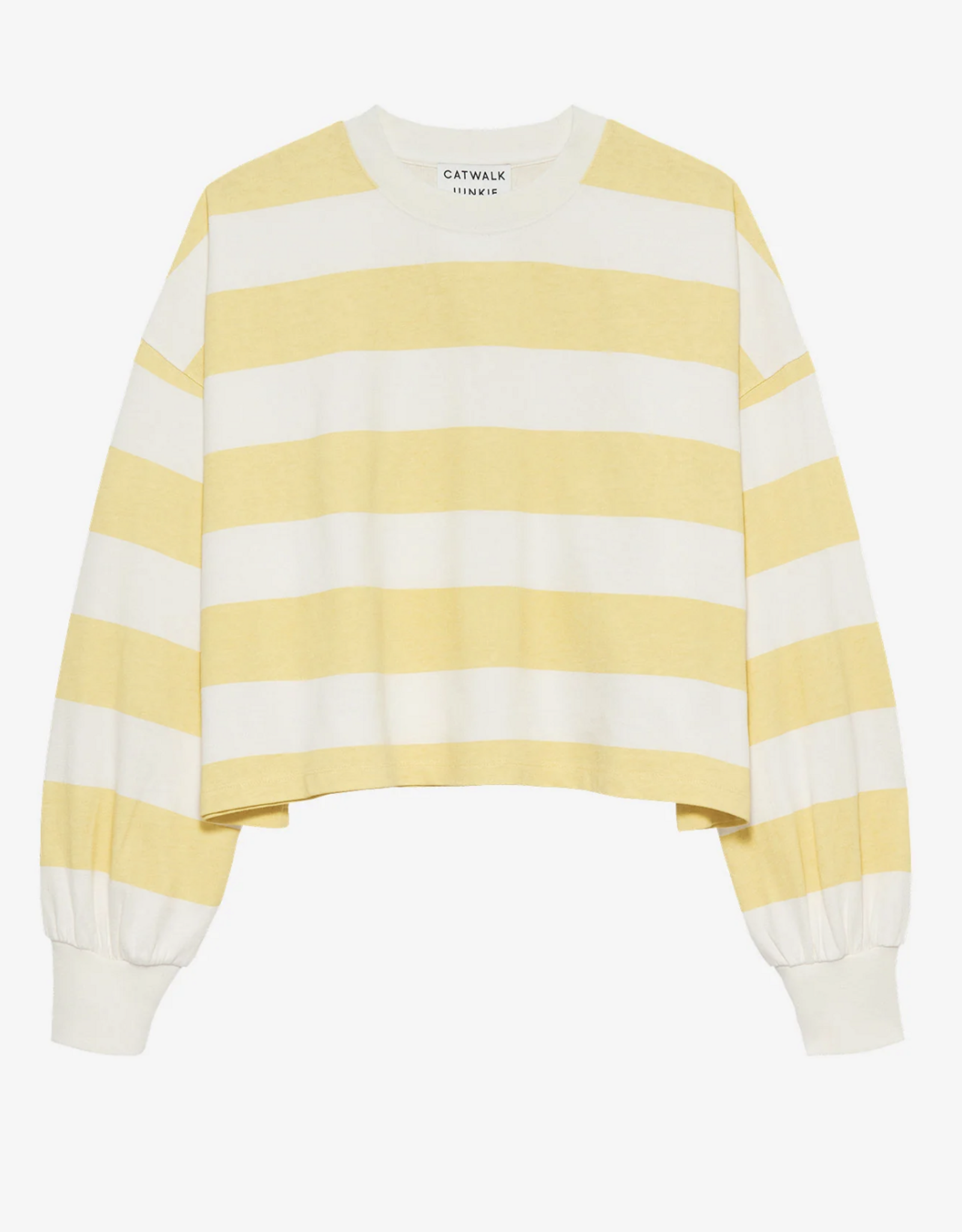 Catwalk Junkie T-Shirt Long Sleeve 'Oversized Striped' - Mellow Yellow - Catwalk Junkie