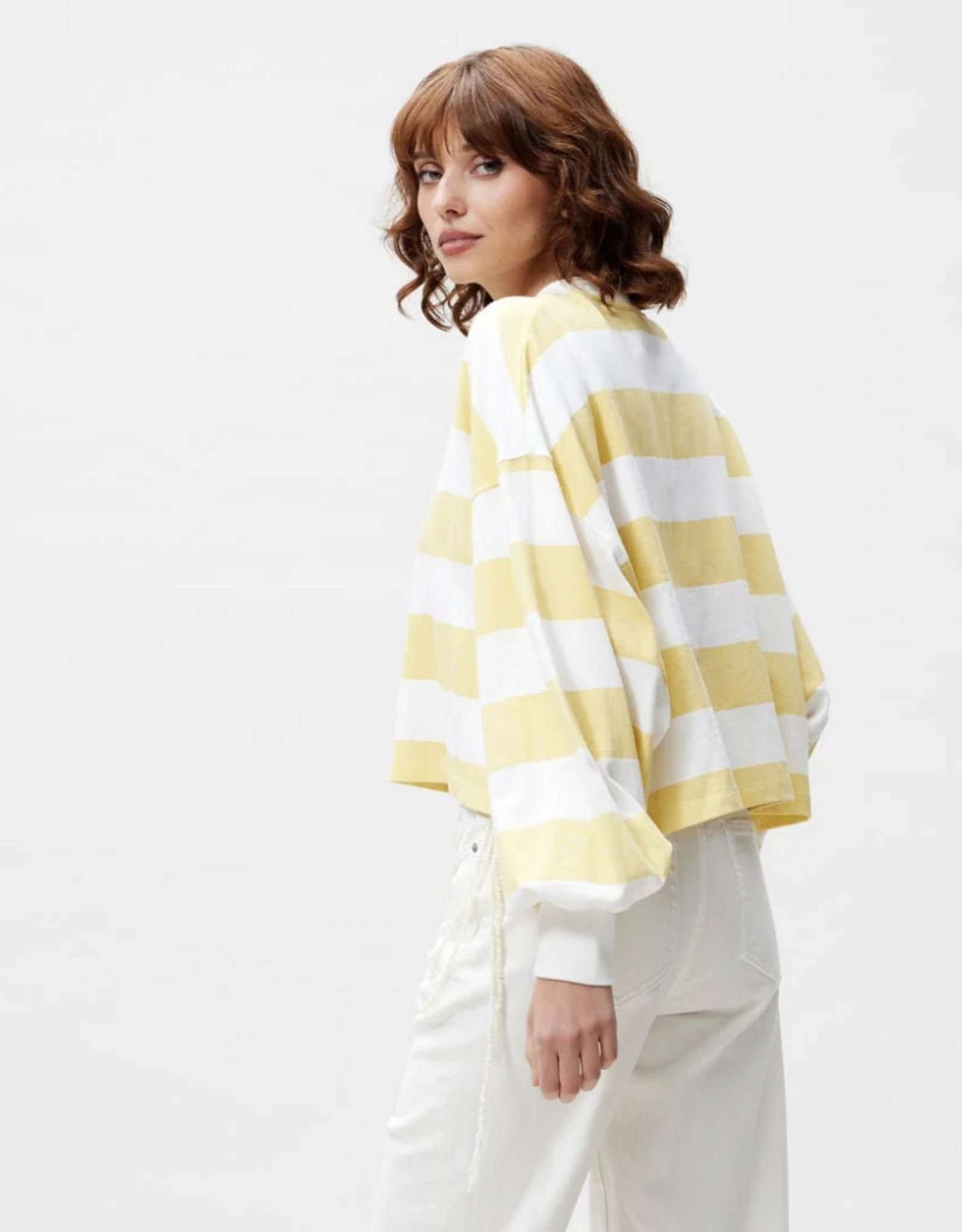 Catwalk Junkie T-Shirt Long Sleeve 'Oversized Striped' - Mellow Yellow - Catwalk Junkie