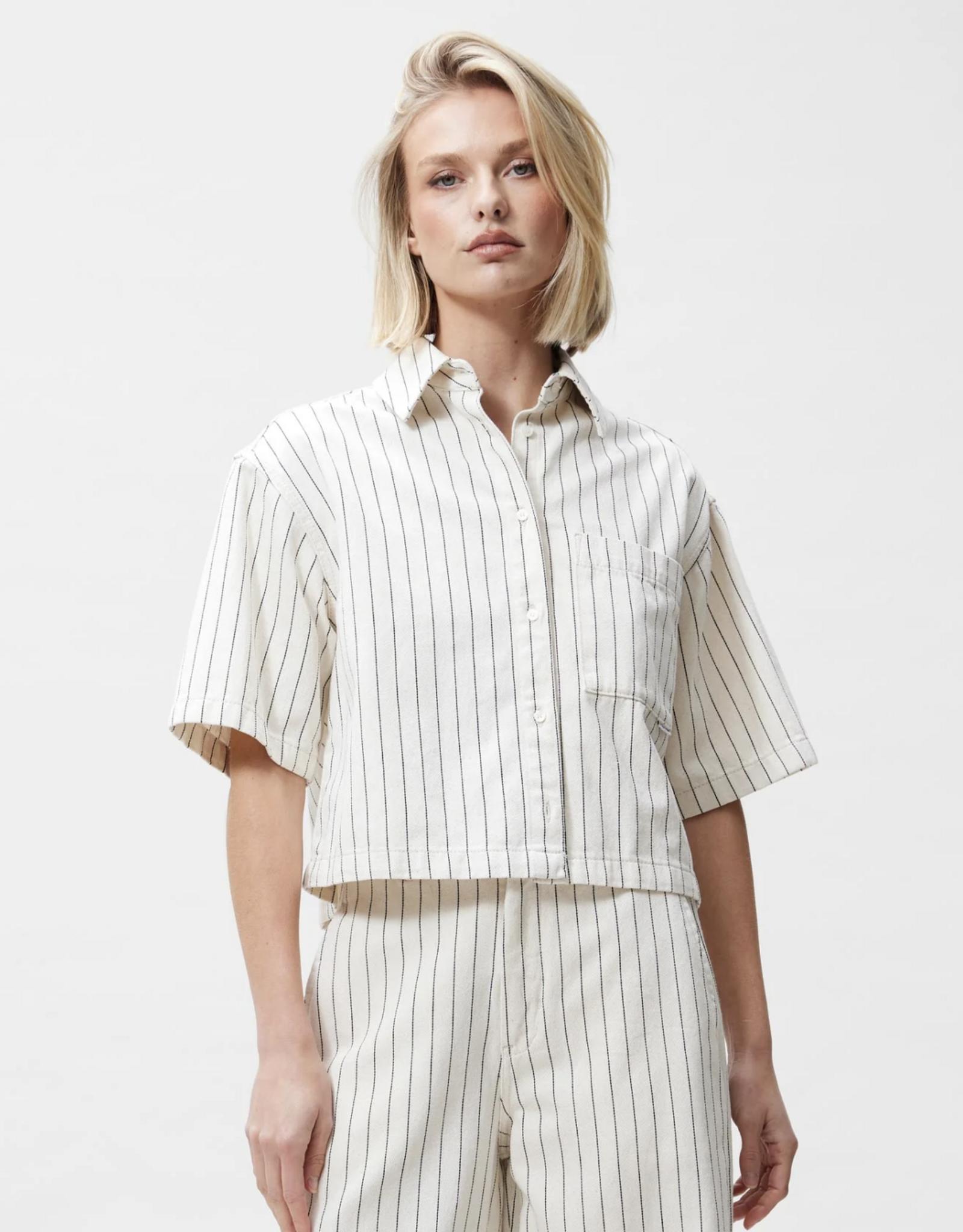 Catwalk Junkie Blouse Denim 'Striped' - Ecru - Catwalk Junkie