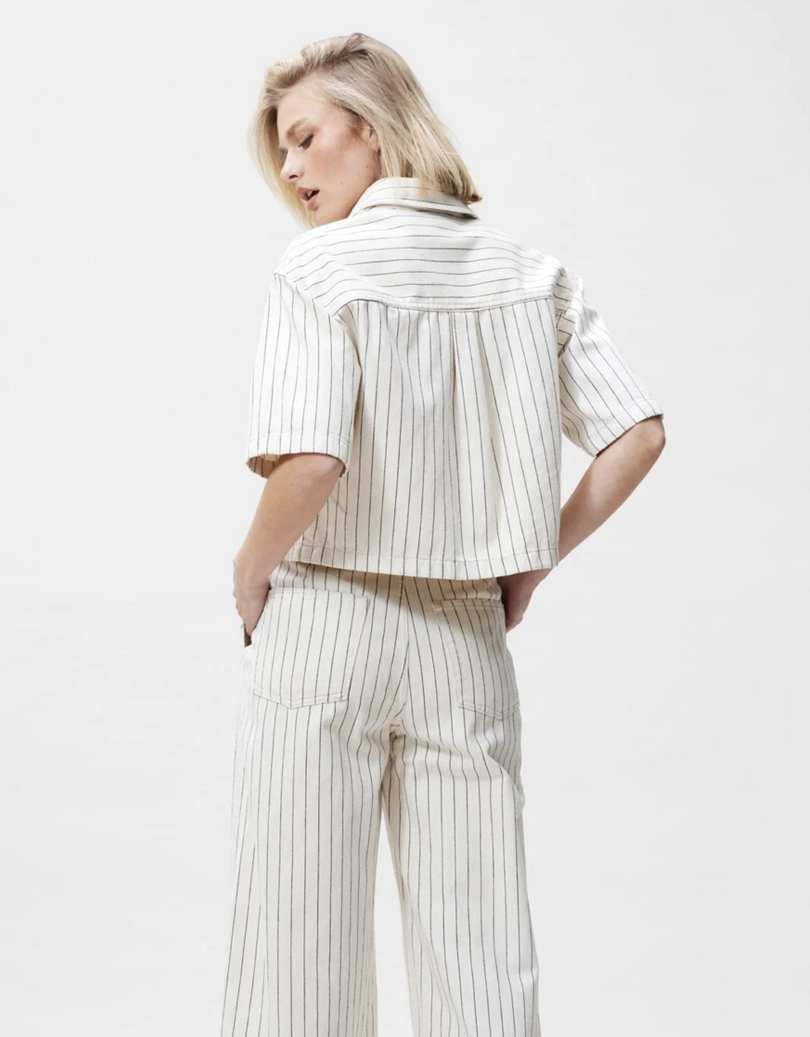 Catwalk Junkie Blouse Denim 'Striped' - Ecru - Catwalk Junkie