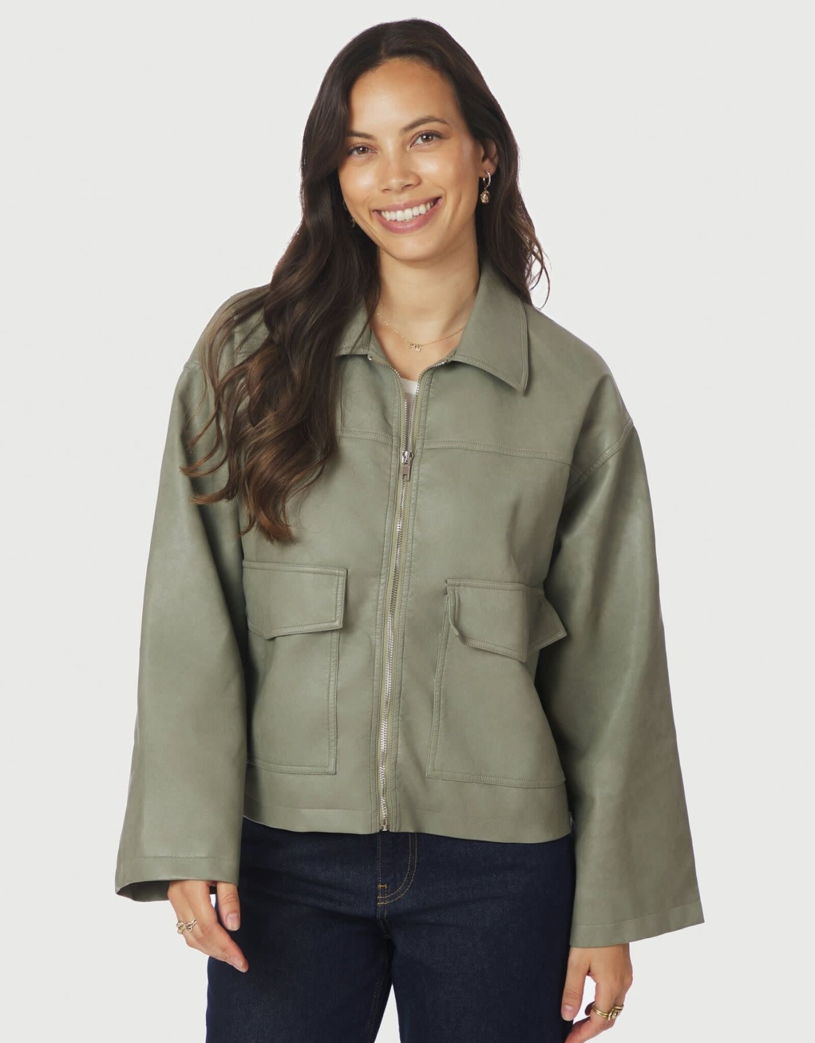 Jacket Faux Leather 'Titan' - Soft Green  - Neo Noir