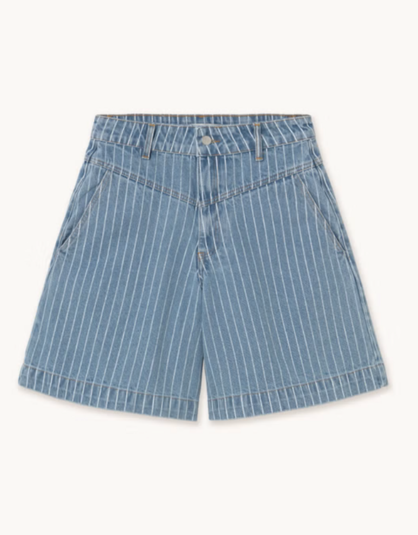 The Tiny Big Sister Bermuda ''Denim Striped' - Medium Wash Denim - The Tiny Big Sister