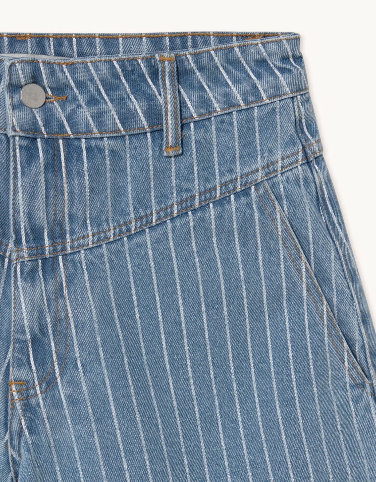 The Tiny Big Sister Bermuda ''Denim Striped' - Medium Wash Denim - The Tiny Big Sister