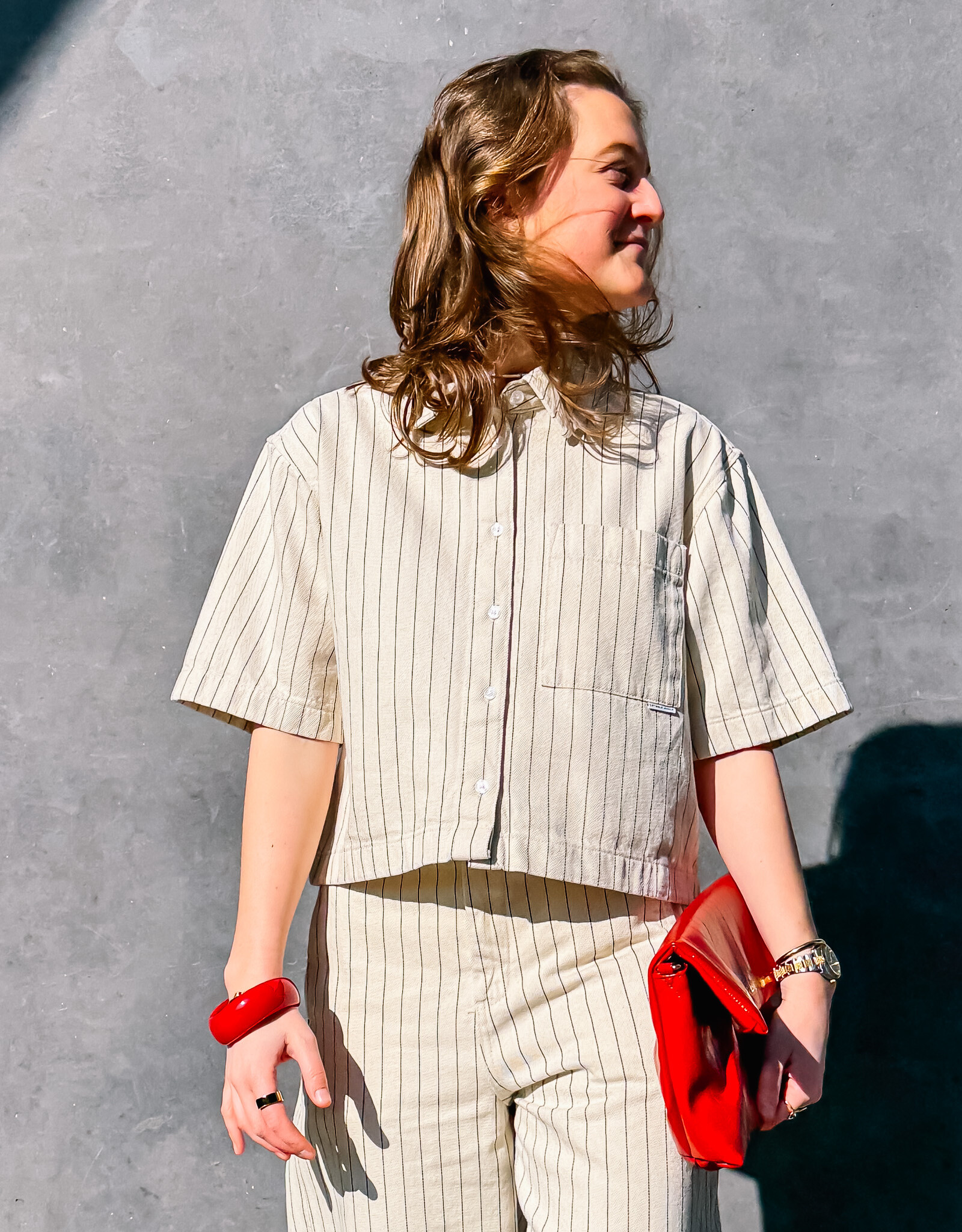 Catwalk Junkie Blouse Denim 'Striped' - Ecru - Catwalk Junkie