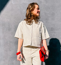 Catwalk Junkie Blouse Denim 'Striped' - Ecru - Catwalk Junkie